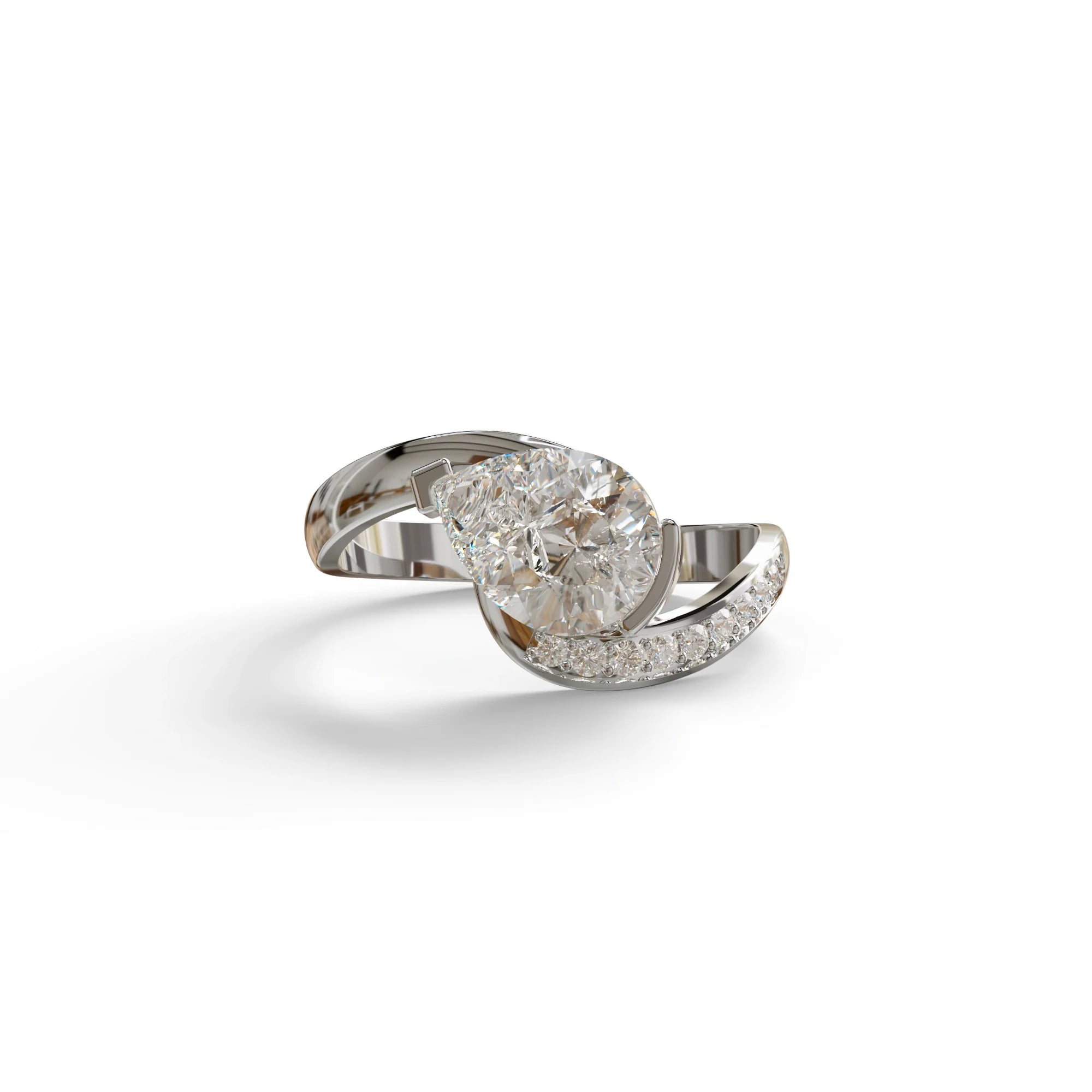 1 Carat E VVS Pear Cut Unique Lab Grown Diamond Ring - Capricorn - 10K Solid Gold / White Gold