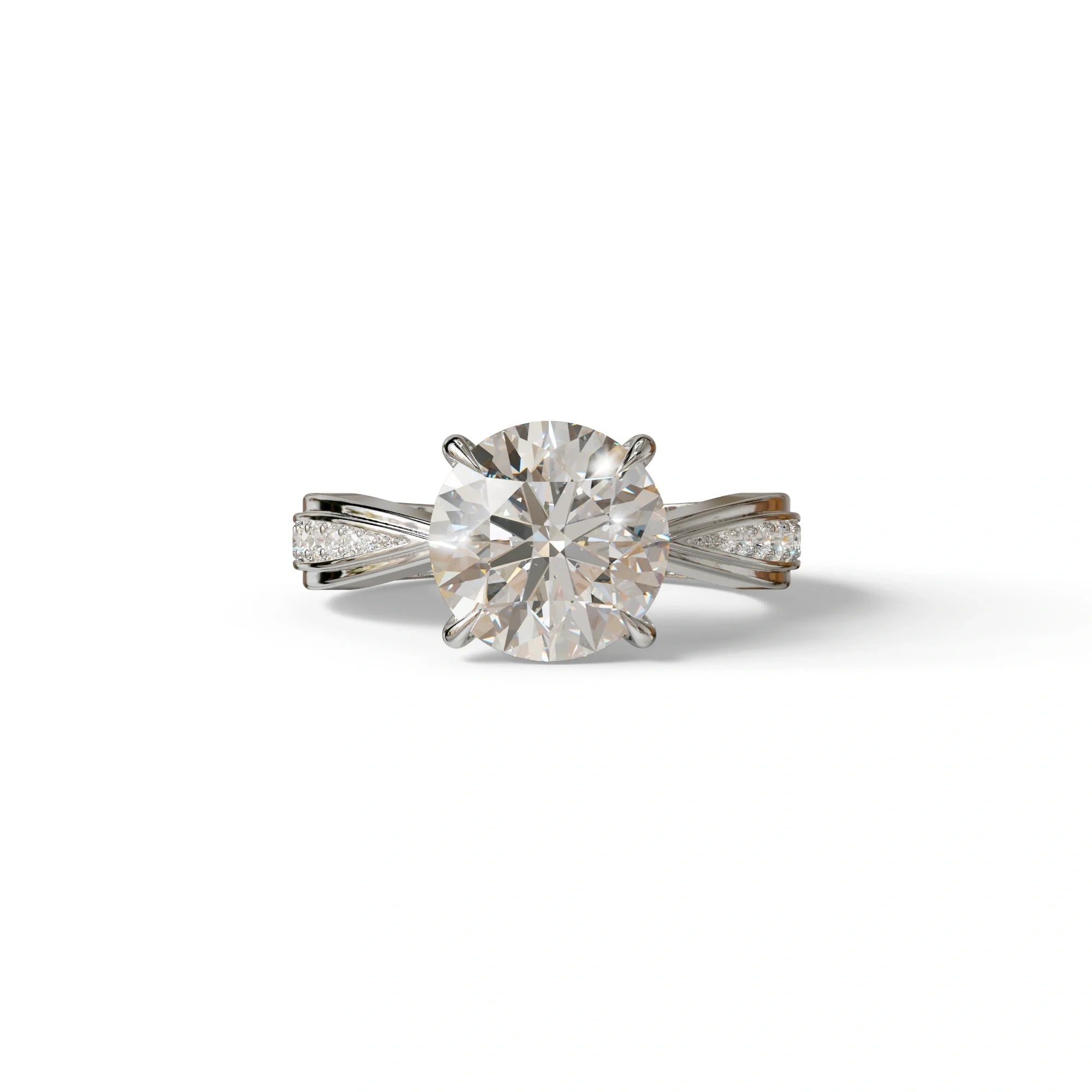 3 Carat E/VVS Round Cut V-Shank Pave Setting Lab Grown Diamond Ring - Je t’adore - 10K Solid Gold / White Gold