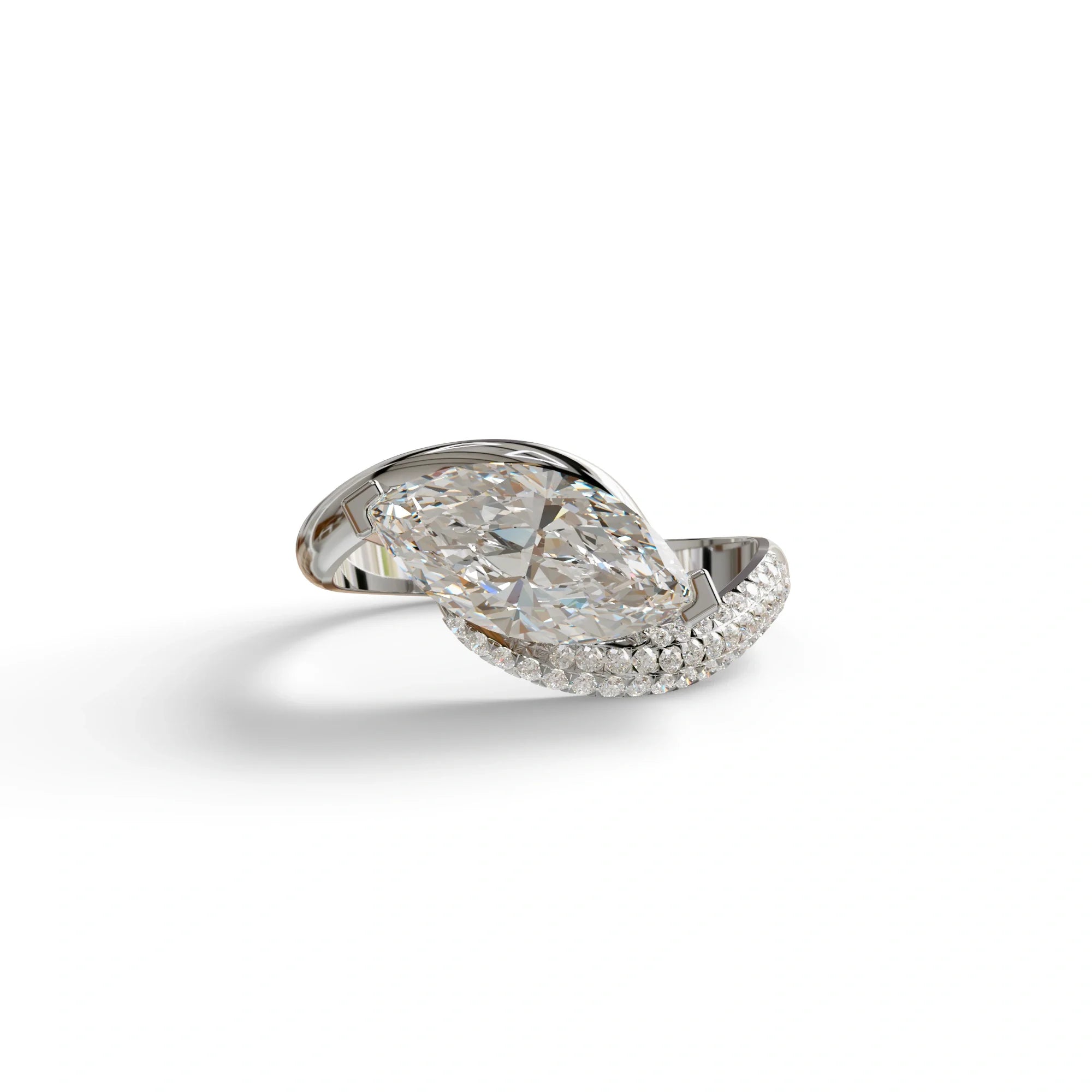 2 Carat E VVS Marquise Cut Lab Diamond Curve Engagement Ring - Maya - 10K Solid Gold / White Gold