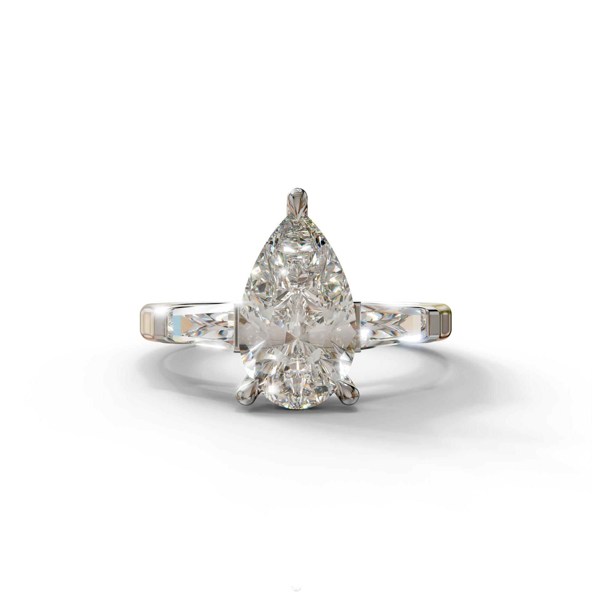3.40ct E/VVS Pear & Tapered Baguette Three Stone Lab Diamond3.R4i0ncgt -E /BVeVlSl aPear & Tapered Baguette Three Stone