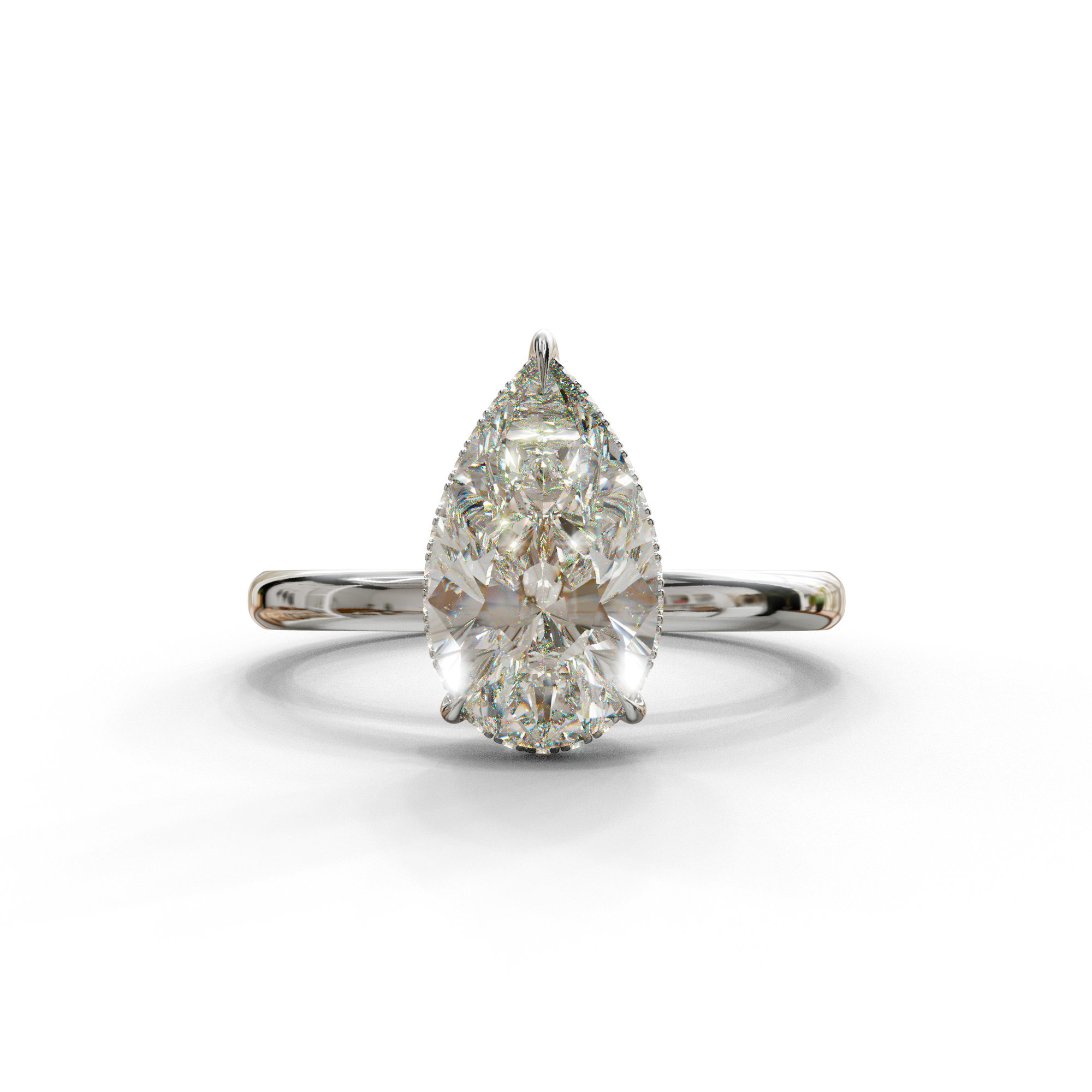 3.5 Carat E/VVS Pear Cut Hidden Halo Lab Grown Diamond Ring - 10K Solid Gold / White Gold