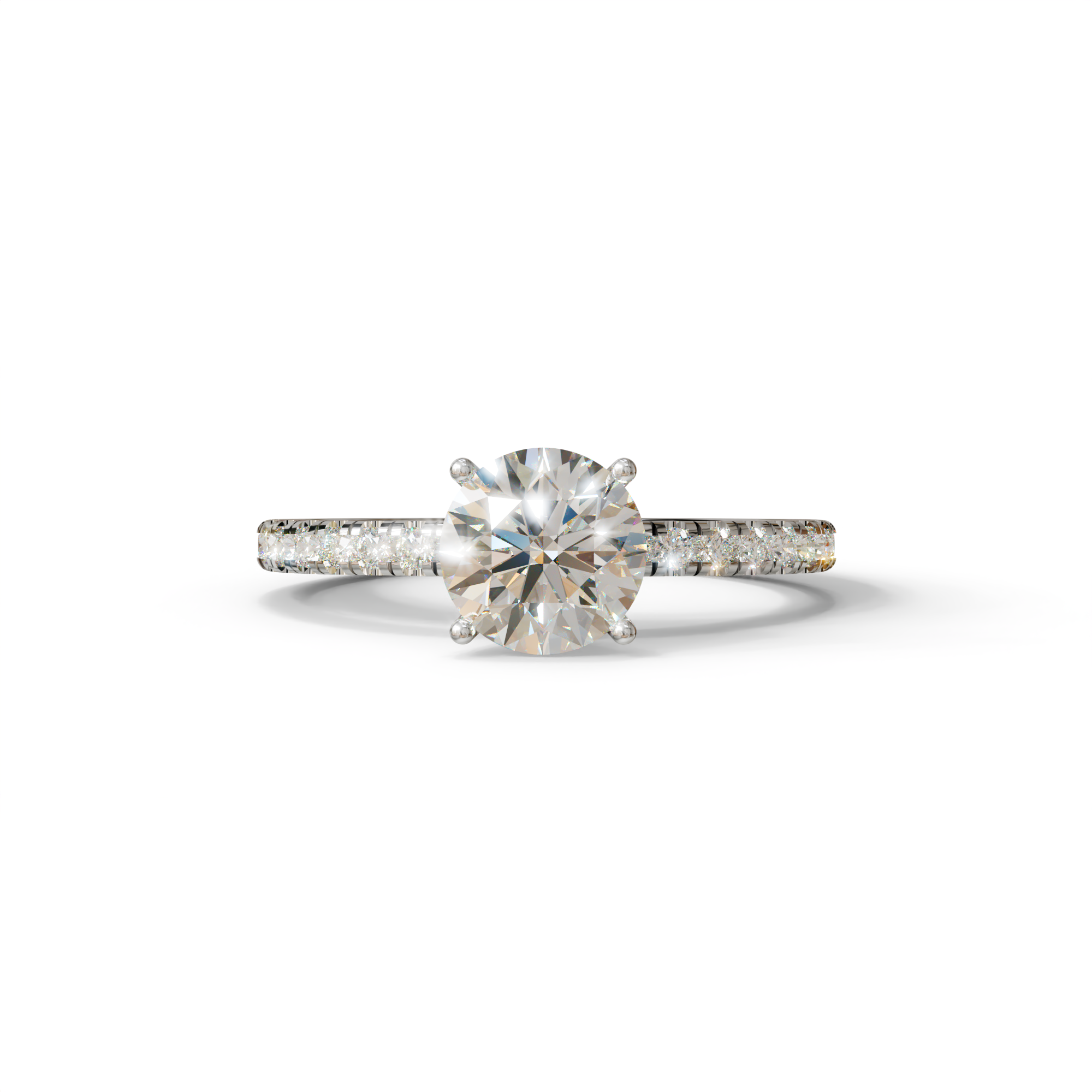 1.5 Carat E VVS Round Lab Diamond Ring - Classic Pave Set Ring - 10K Solid Gold / White Gold
