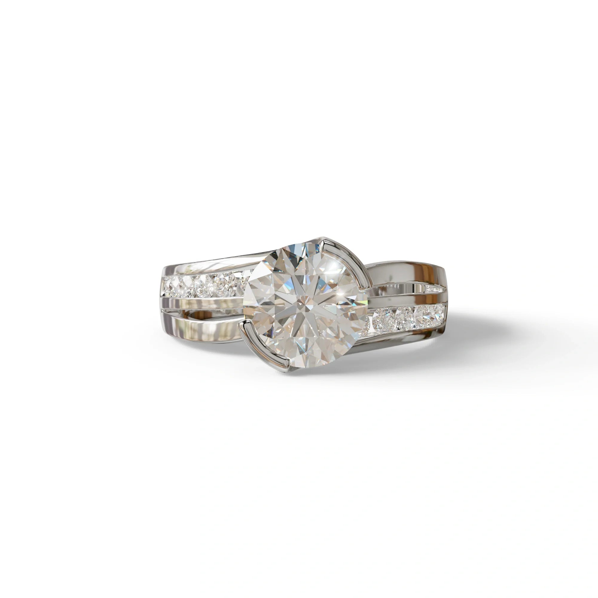 2 Carat E VVS Round Cut Lab Diamond Engagement Ring | Channel Setting - Avonlea - 10K Solid Gold / White Gold
