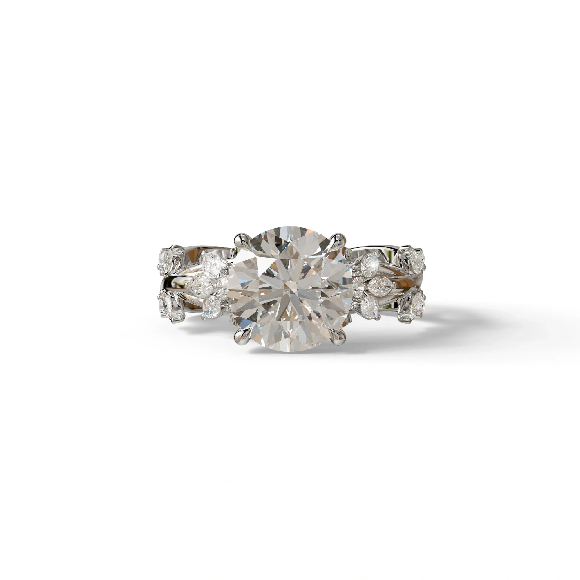 Natural Inspired 3 Carat Round Cut Lab Diamond Engagement Ring - Catalina - 10K Solid Gold / White Gold