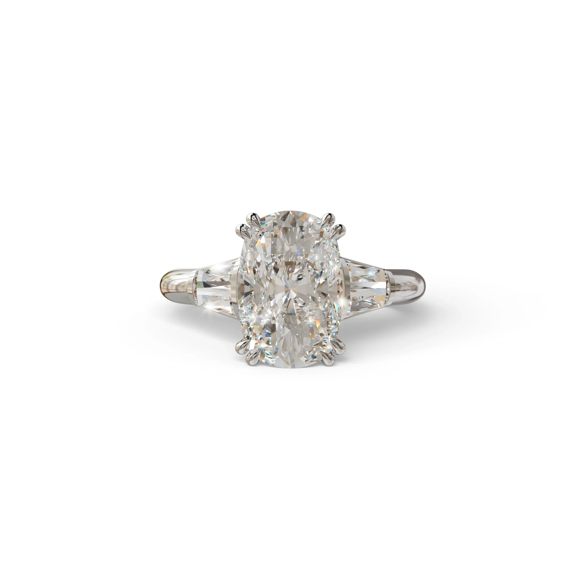 4 Ct Diamond Ring E VVS Elongated Cushion Cut Diamond Ring - Sagittarius - 10K Solid Gold / White Gold