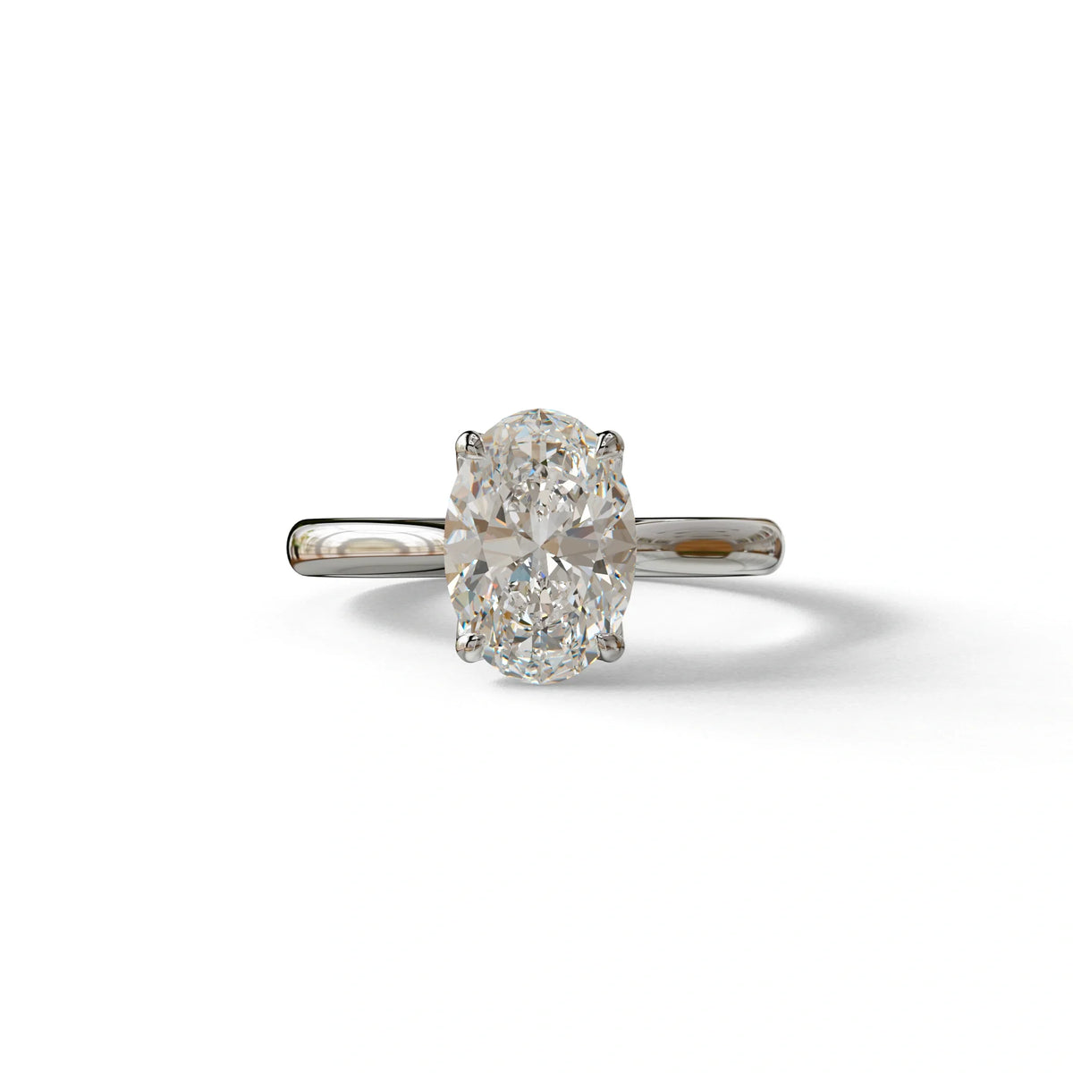 E VVS Oval Cut Hidden Diamond Solitaire Lab Grown Diamond Ring - Secrecy - 2 Carat / 10K Solid Gold / White Gold