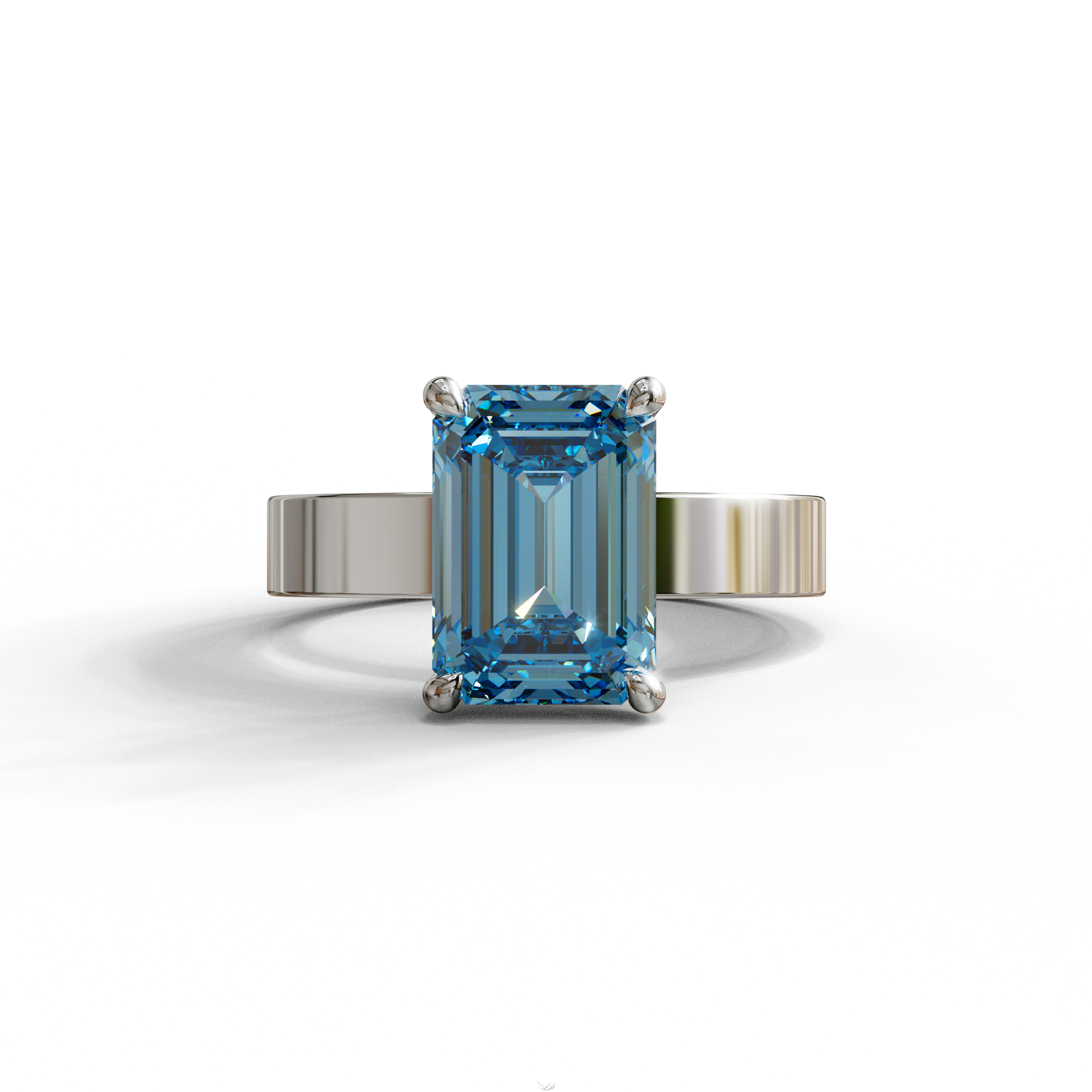 3 Carat Blue Emerald Lab Grown Diamond Solitaire Engagement Ring - Zulu - 10K Solid Gold / White Gold