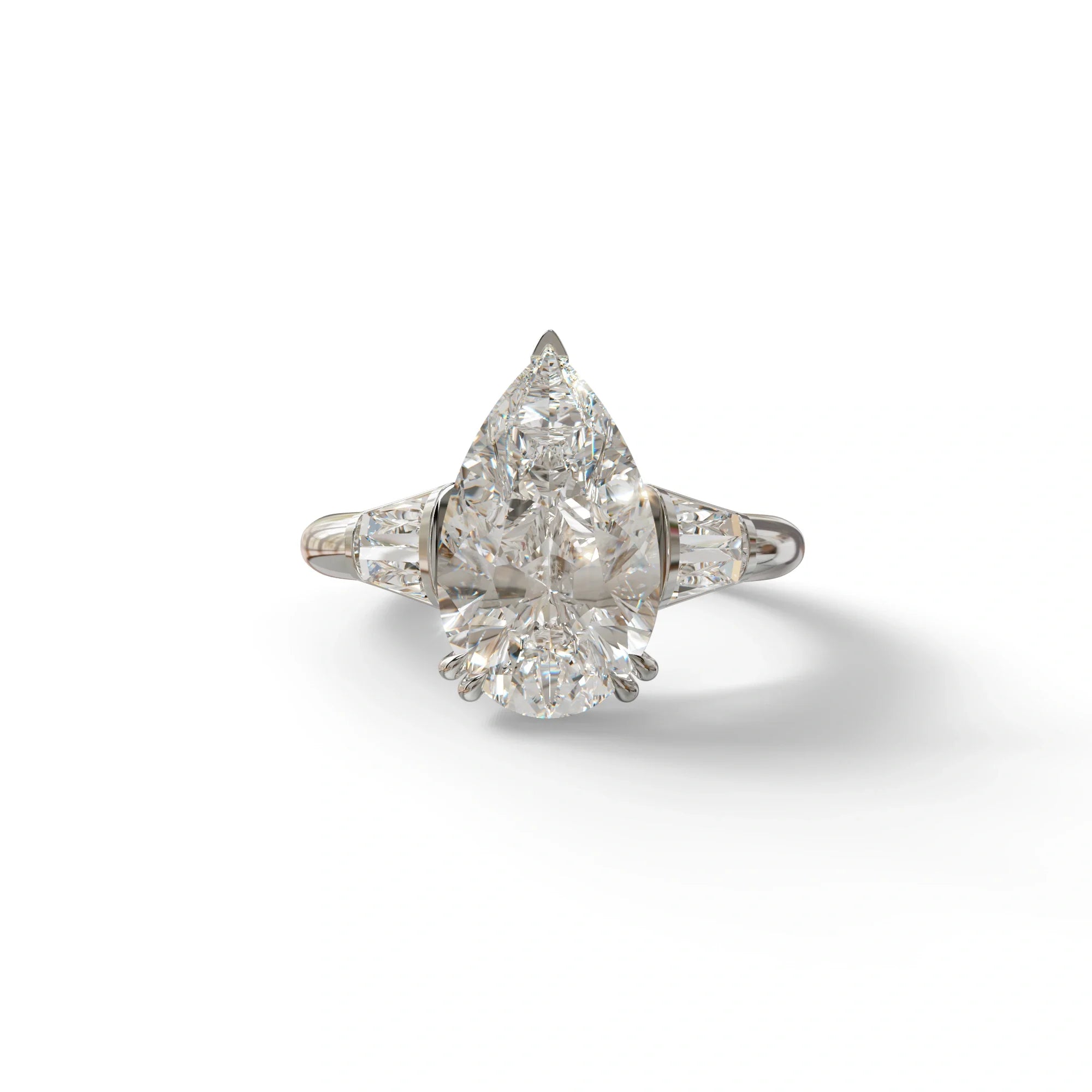 4 Carat Pear Cut Lab Grown Diamond Engagement Ring-Claire - 10K Solid Gold / White Gold