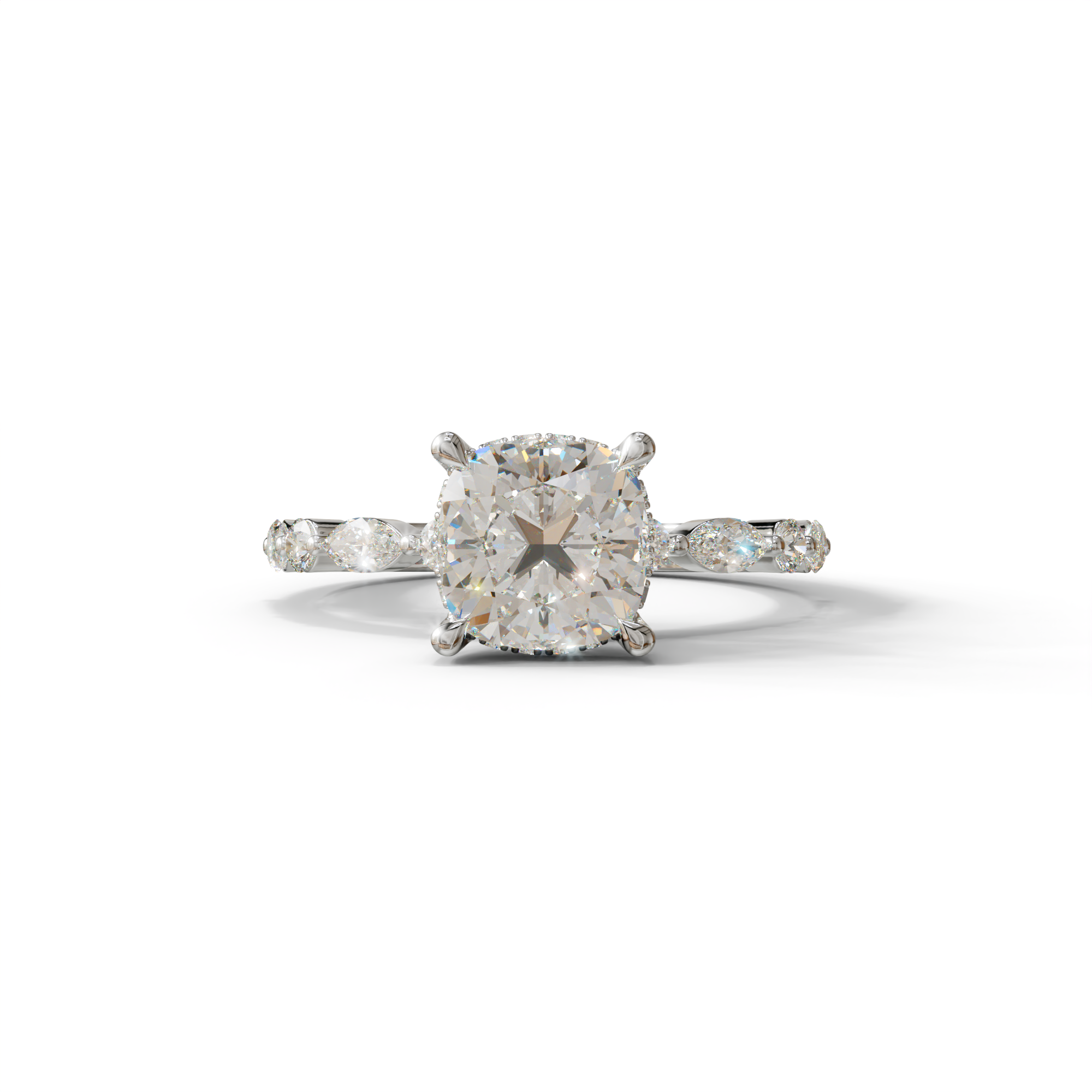 2 Carat E-VVS Cushion Cut Hidden Halo & Pave Lab Diamond Ring - Daisy - 10K Solid Gold / White Gold
