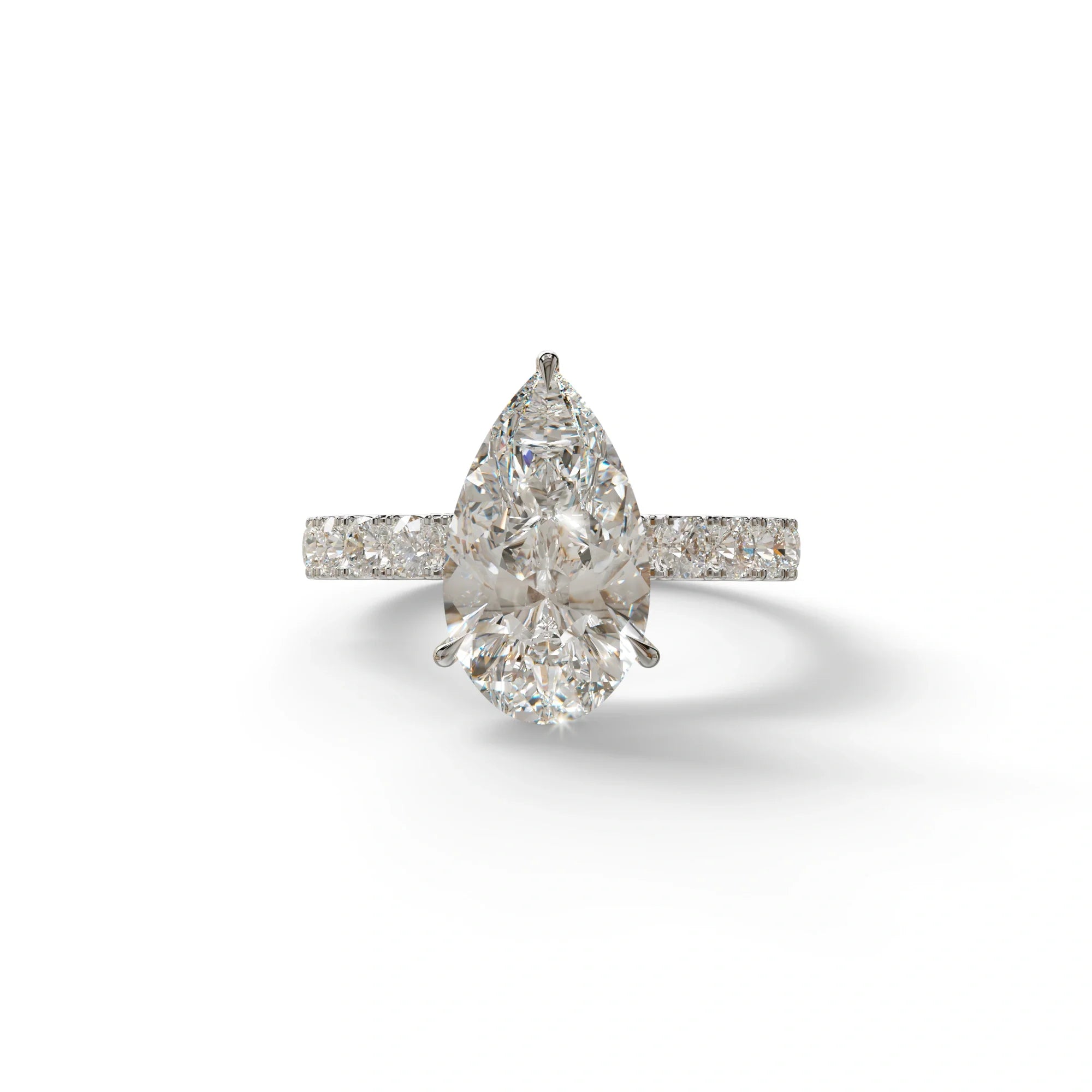 3 Carat E VVS Pear Shaped Hidden Halo Lab Diamond Engagement Ring - Feesia - 10K Solid Gold / White Gold
