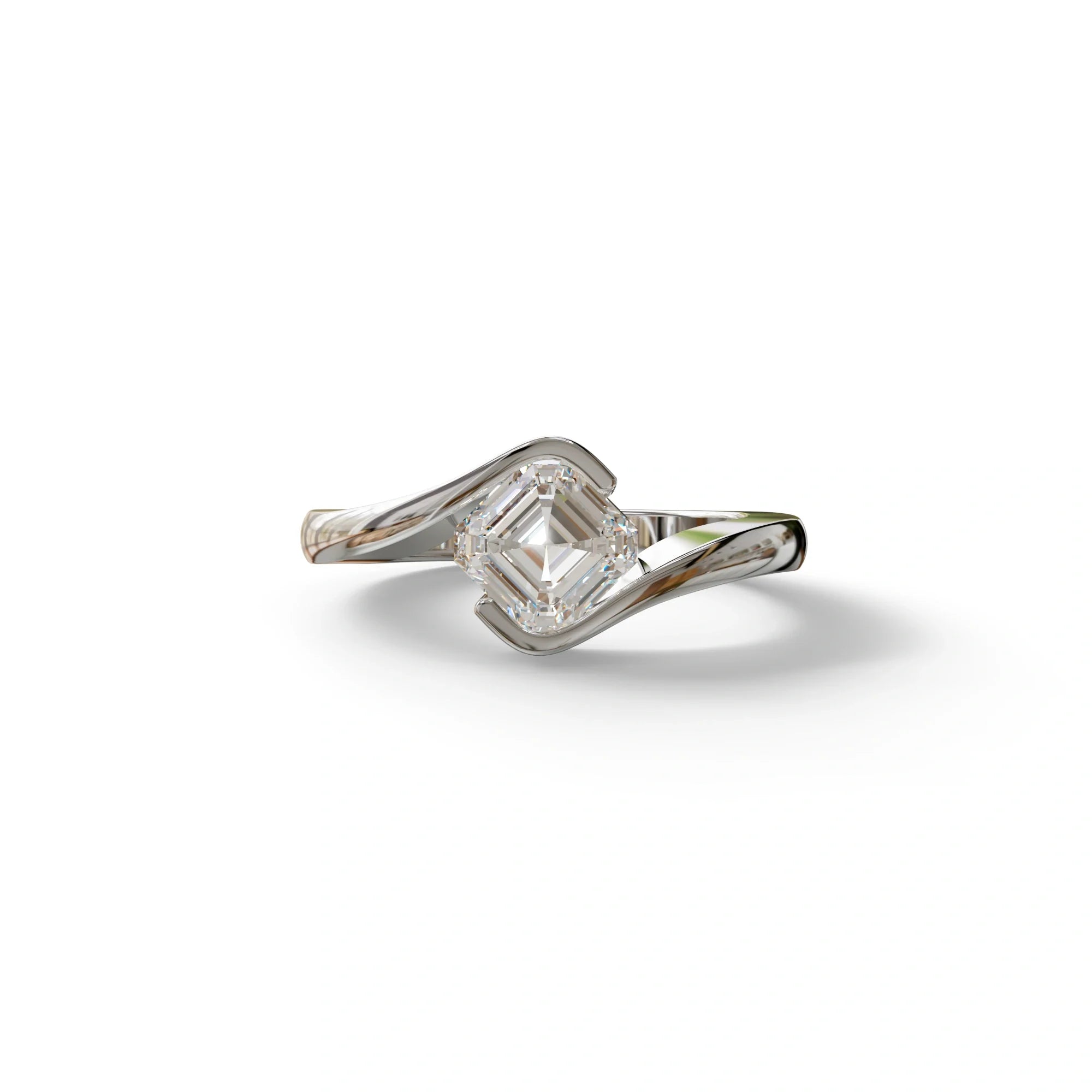 1.5 Carat E VVS Asscher Cut Half Bezel Lab Grown Diamond Ring - Aquarius - 10K Solid Gold / White Gold