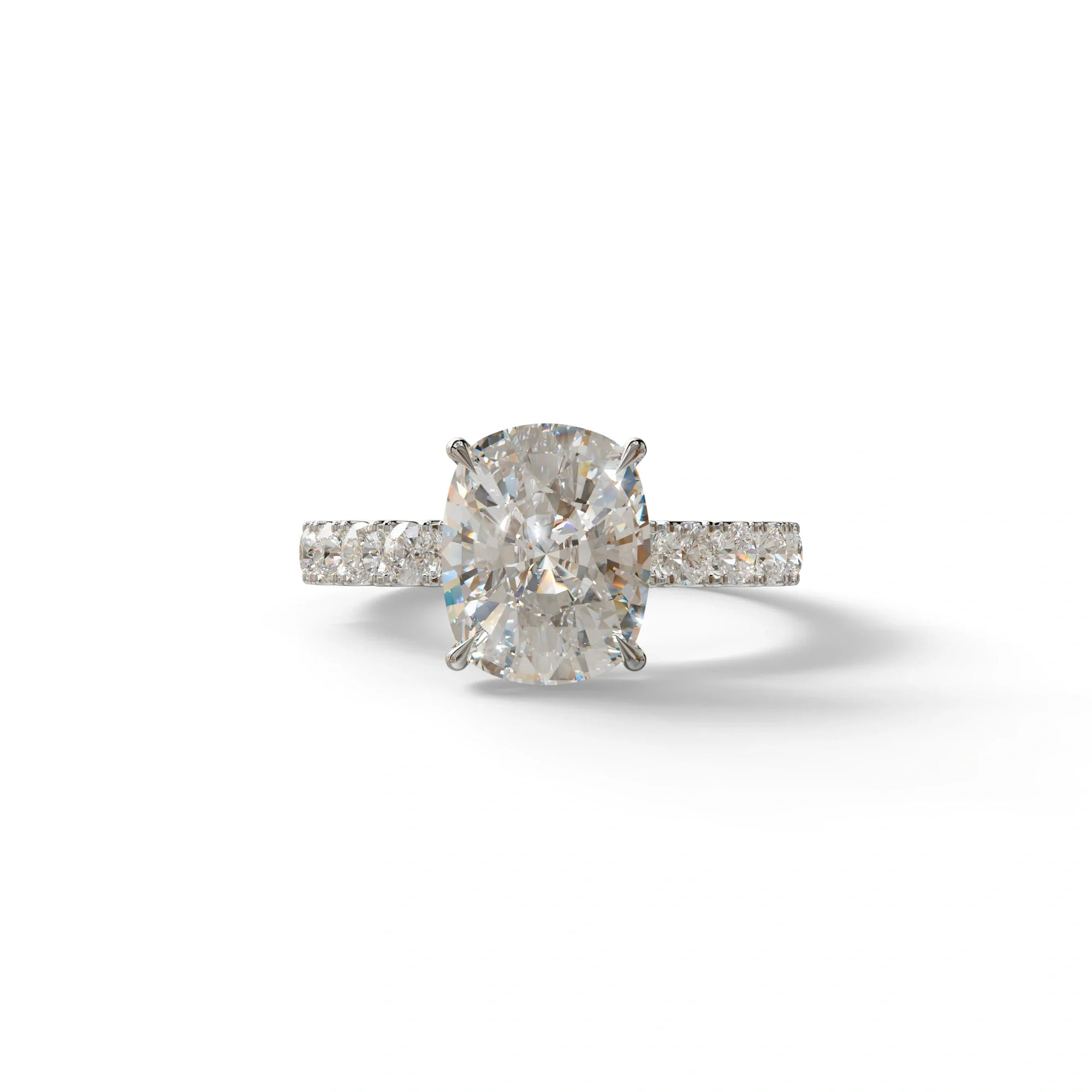 4 Carat Elongated Cushion Cut Lab Diamond Engagement Ring - Sandrine - 10K Solid Gold / White Gold
