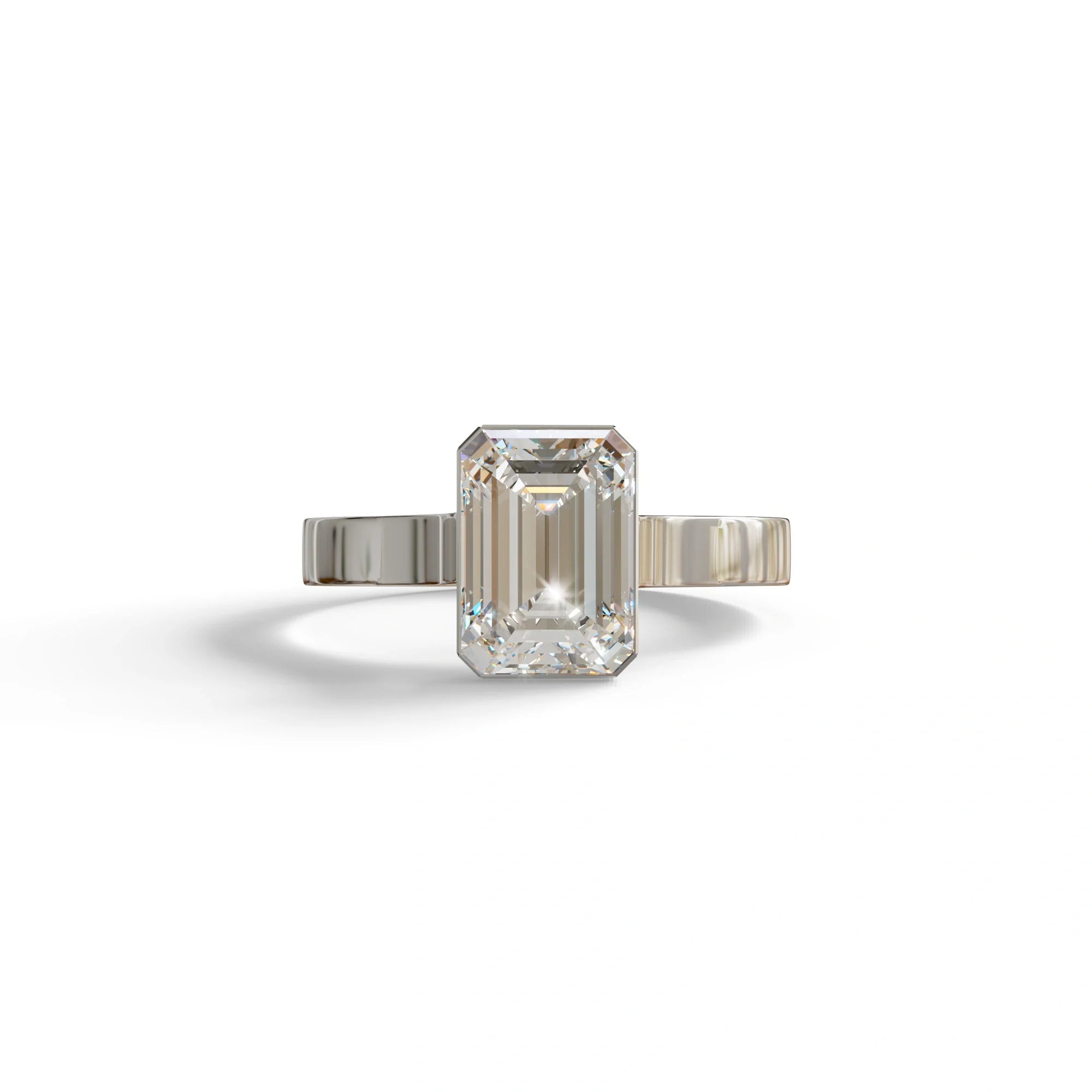 3 Carat bezel Set Emerald cut Lab Grown Diamond Solitaire Engagement Ring - Zelora - 10K Solid Gold / White Gold