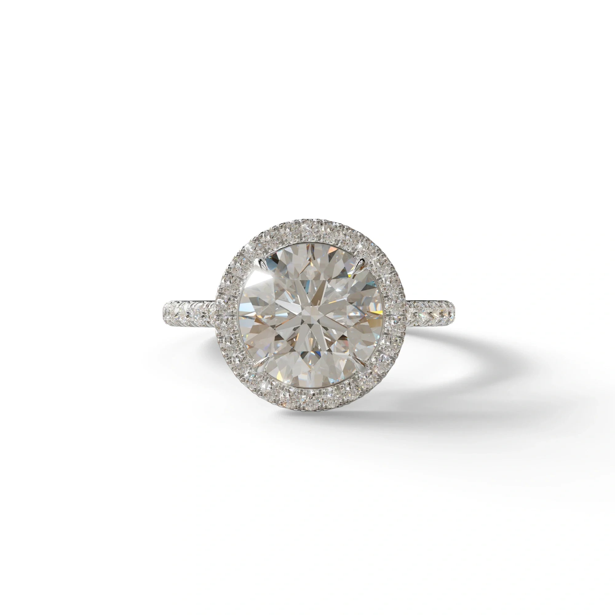 E VVS Round Cut Halo & Pave Lab Grown Diamond Engagement Ring - Flutura - 2 Carat / 10K Solid Gold / White Gold