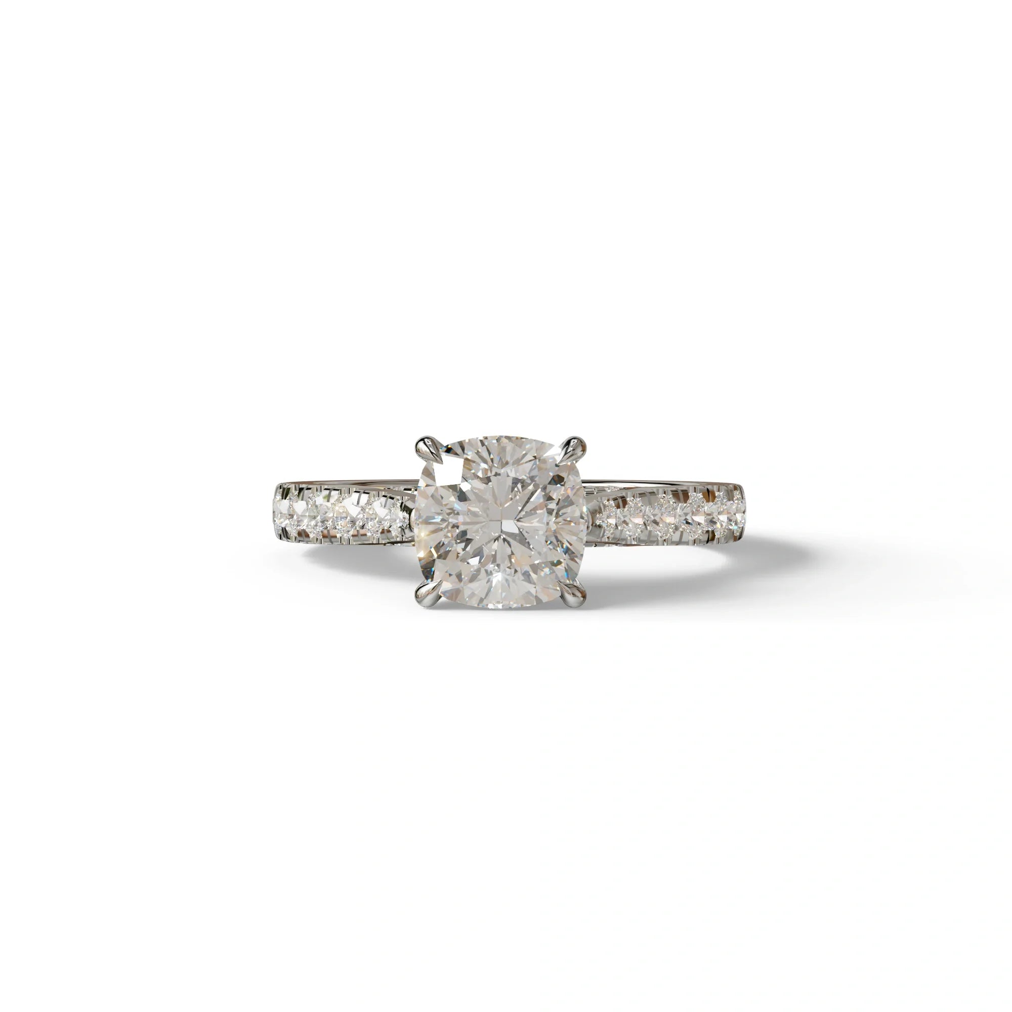 2 Carat E VVS Cushion Cut Lab Diamond Engagement Ring - Leo - 10K Solid Gold / White Gold