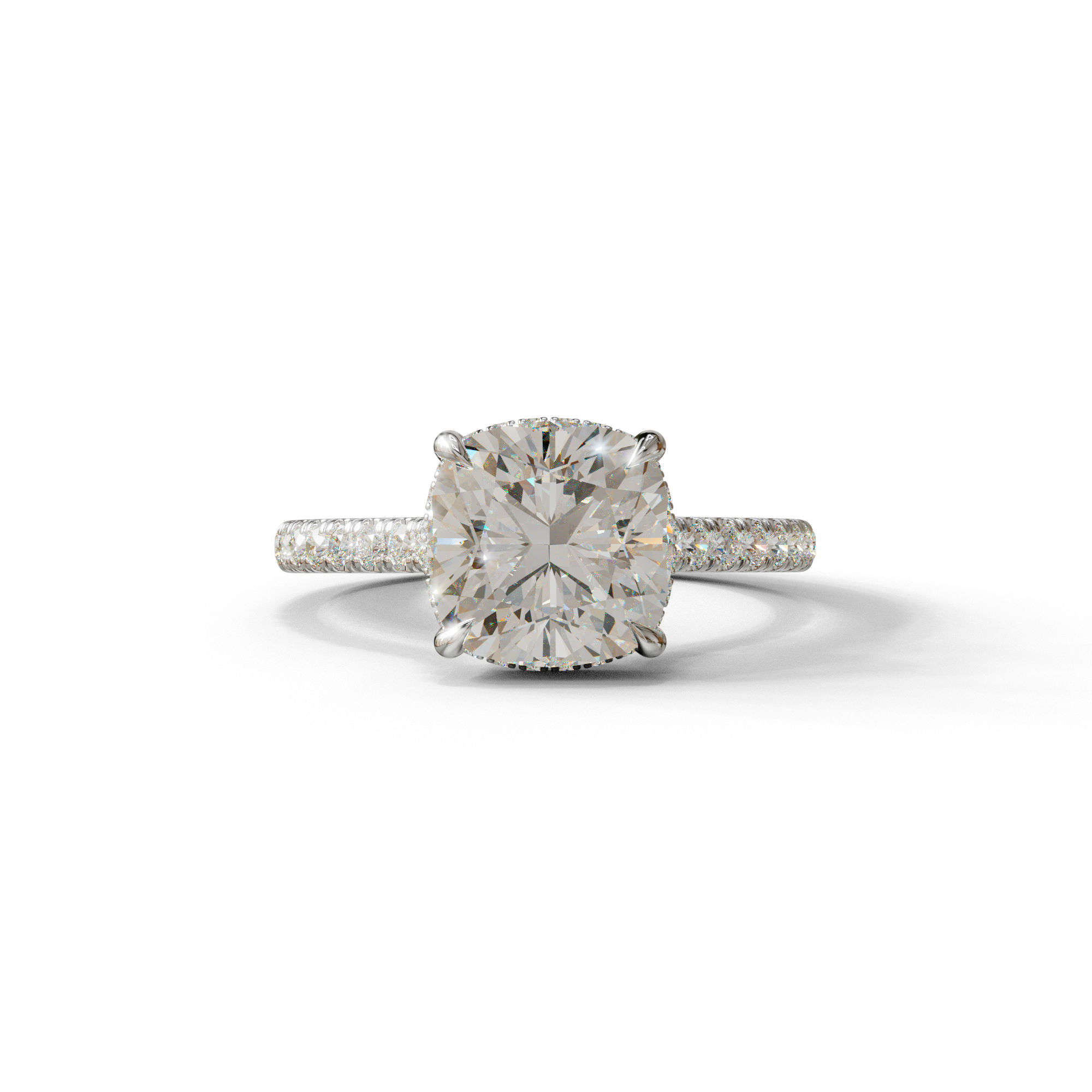 E VVS 2.5 Carat Cushion Cut Hidden Halo & Pave Lab Diamond Ring - Éblouissant - 10K Solid Gold / White Gold