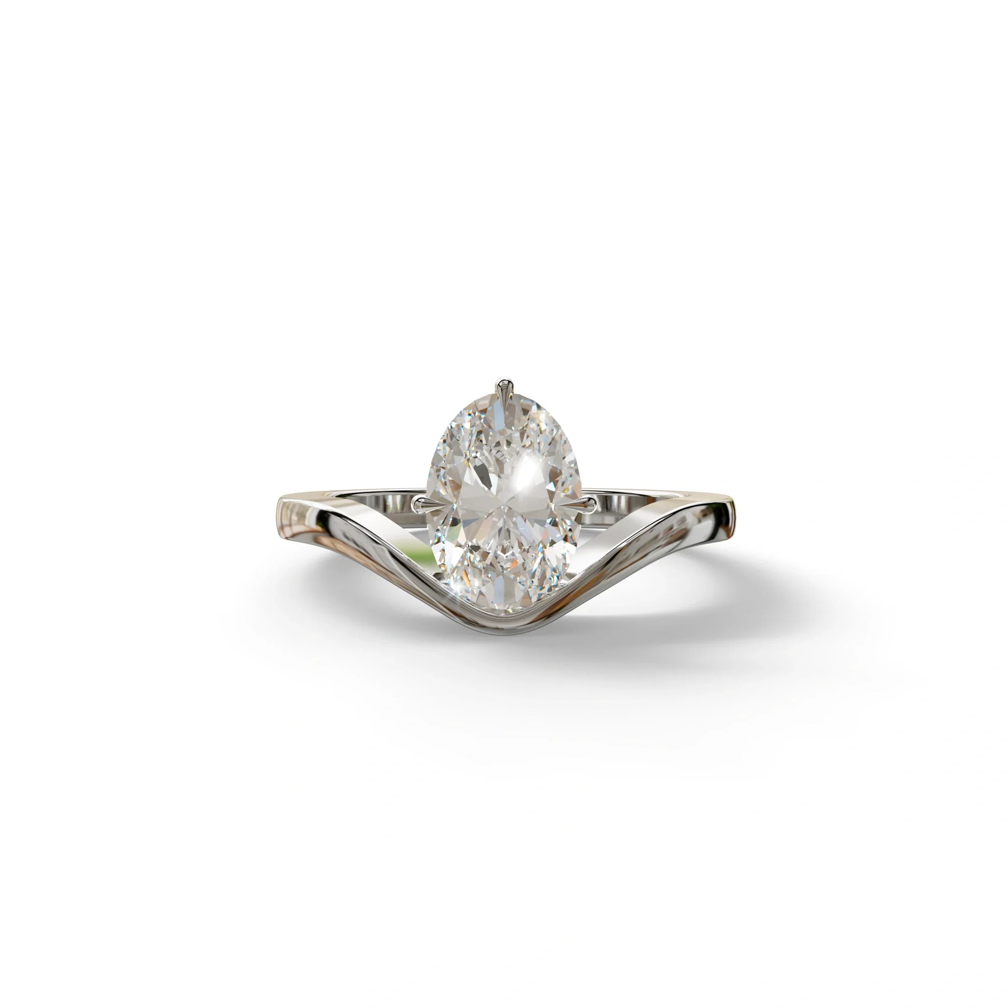 2 Carat Oval Cut Solitaire Lab Grown Diamond Engagement Ring | Nested Diamond Ring - Aura - 10K Solid Gold / White Gold