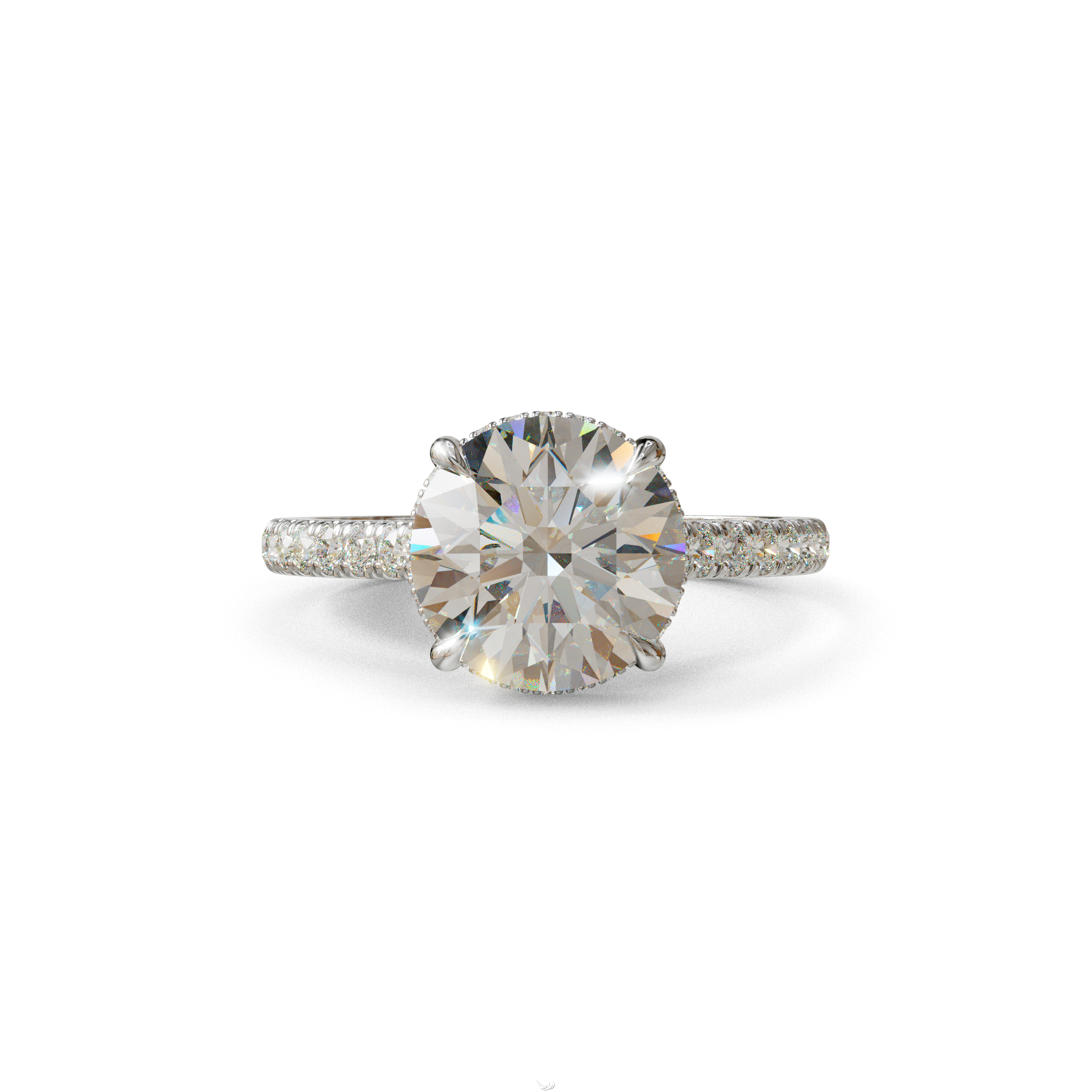 3 Carat E/VVS Round Cut Hidden Halo & Pave Setting Lab Diamond Ring - Eblouissant - 10K Solid Gold / White Gold