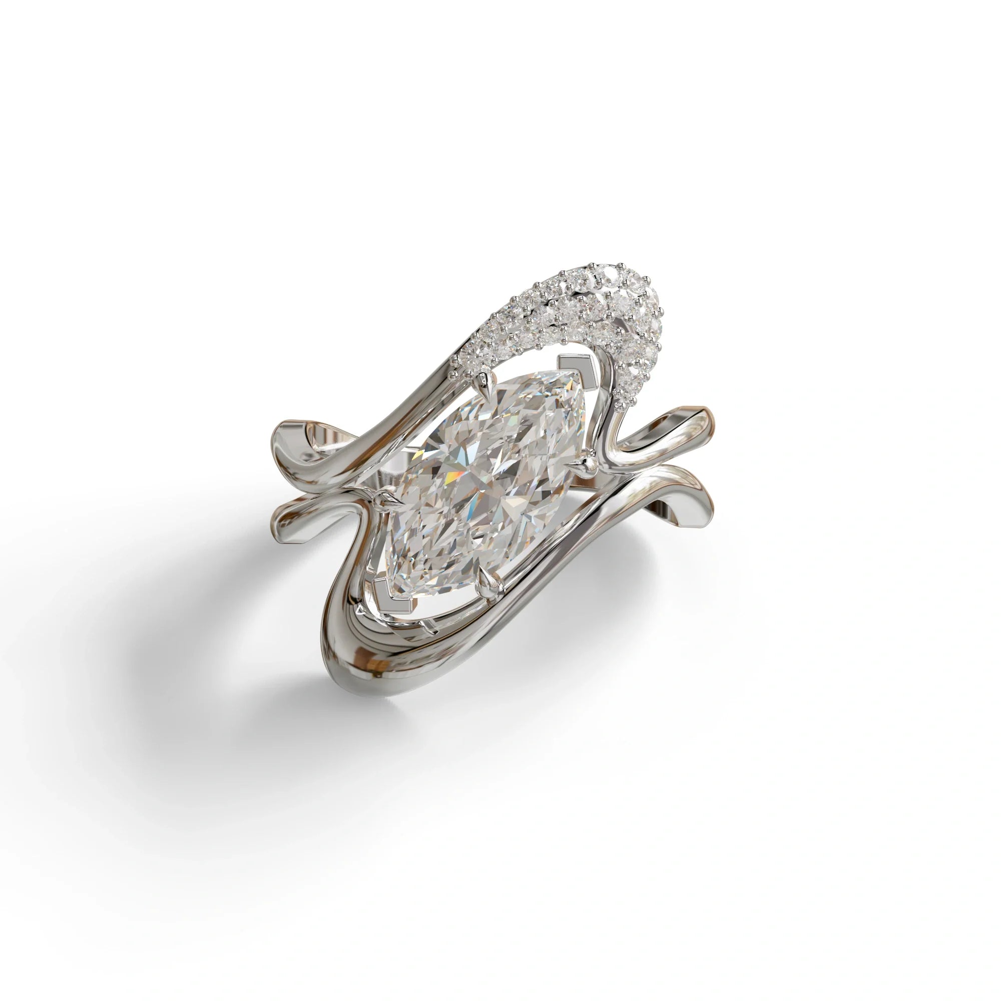 3 Carat Marquise Cut Lab Grown Diamond Curve Ring - Myka - 10K Solid Gold / White Gold