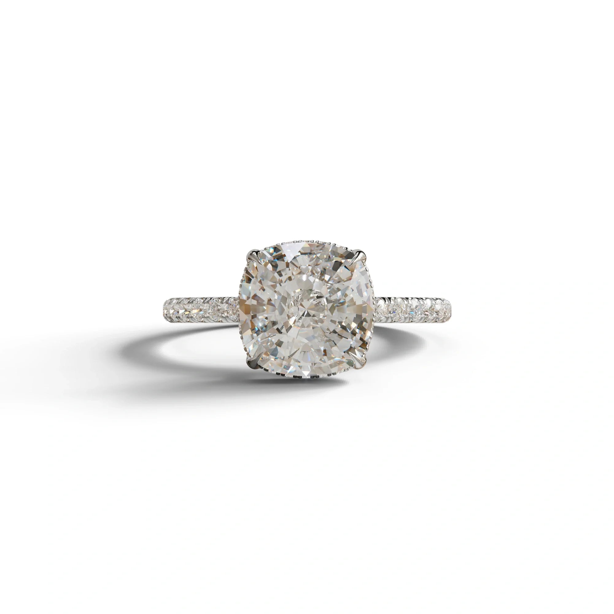 2.5 Carat E-VVS Cushion Cut Hidden Halo & Pave Lab Grown Diamond Ring - 10K Solid Gold / White Gold