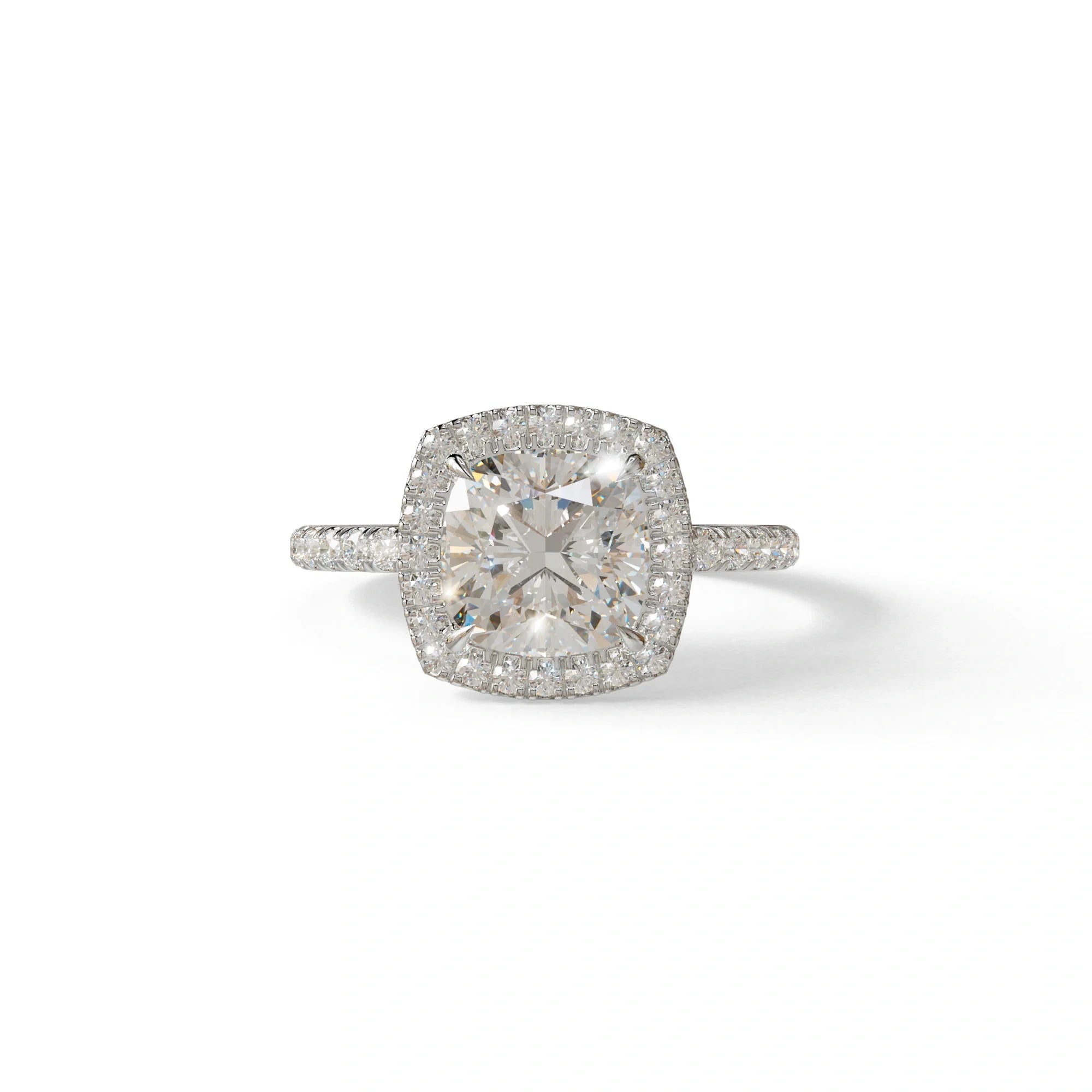 E-VVS Cushion Cut Halo & Pave Lab Grown Diamond Engagement Ring - Rosa - 2 Carat / 10K Solid Gold / White Gold