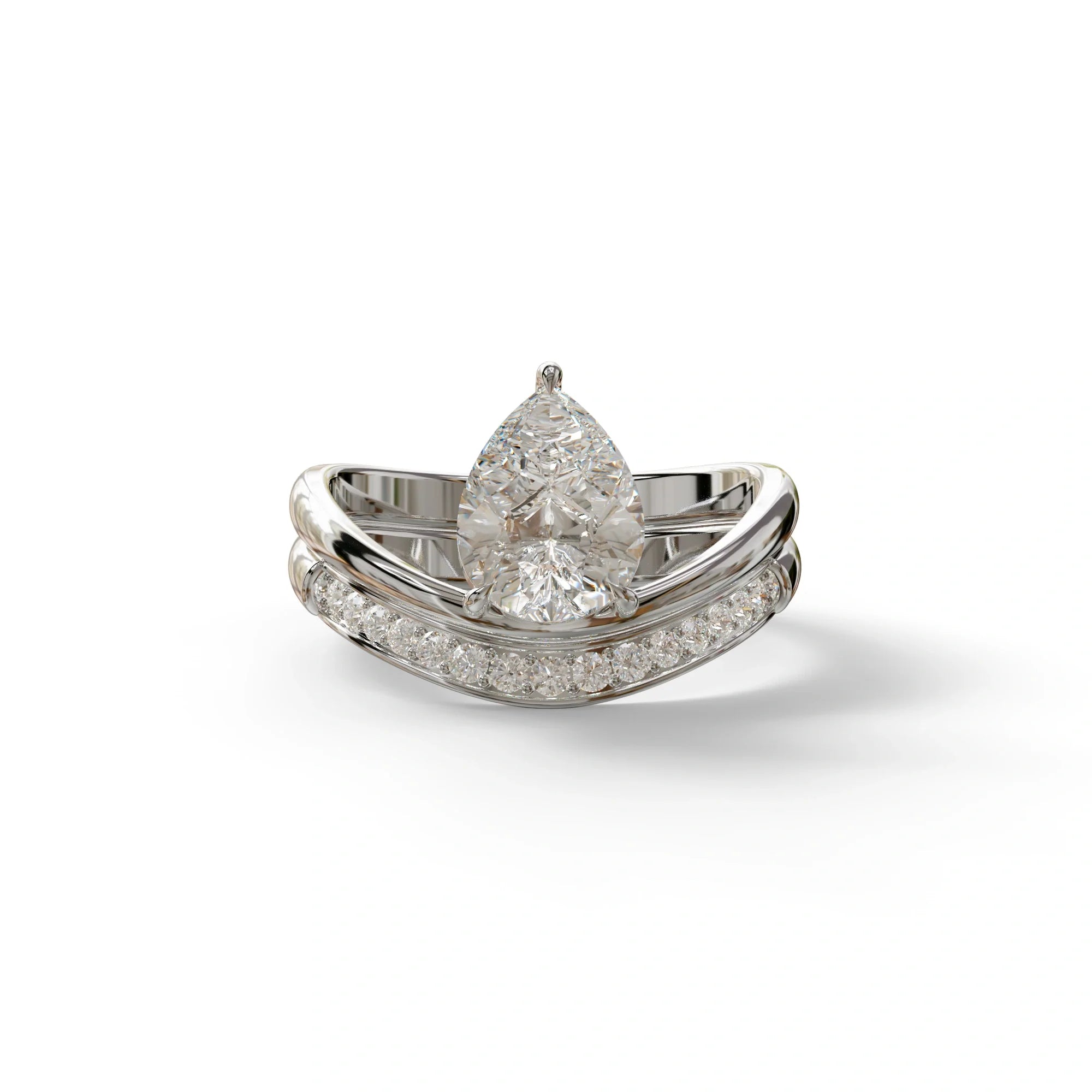 2 Carat Pear cut Curve Design Lab Diamond Wedding Ring set - Gemini - 10K Solid Gold / White Gold