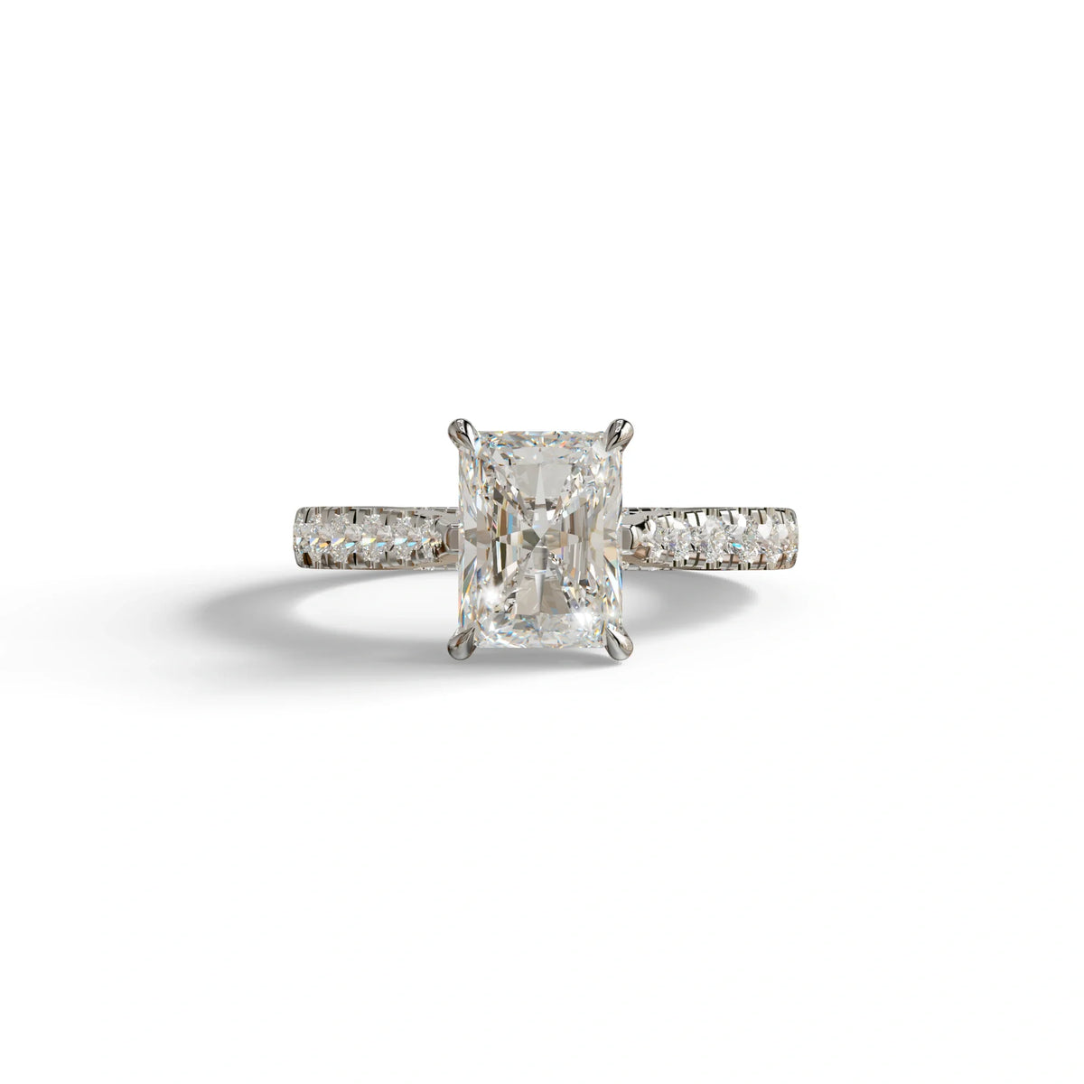 E VVS 2 Carat Radiant Cut Halo & Pave Lab Grown Diamond Ring- Asphalt