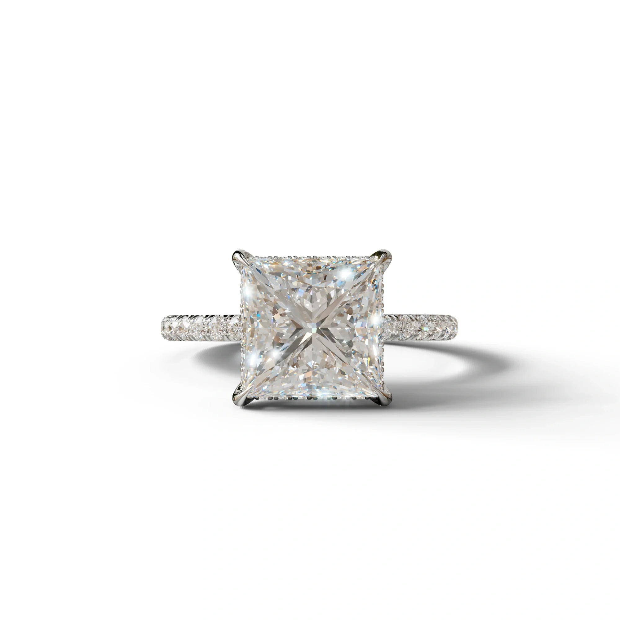 3 Carat E-VVS Princess Cut Hidden Halo & Pave Lab Diamond Ring - 10K Solid Gold / White Gold