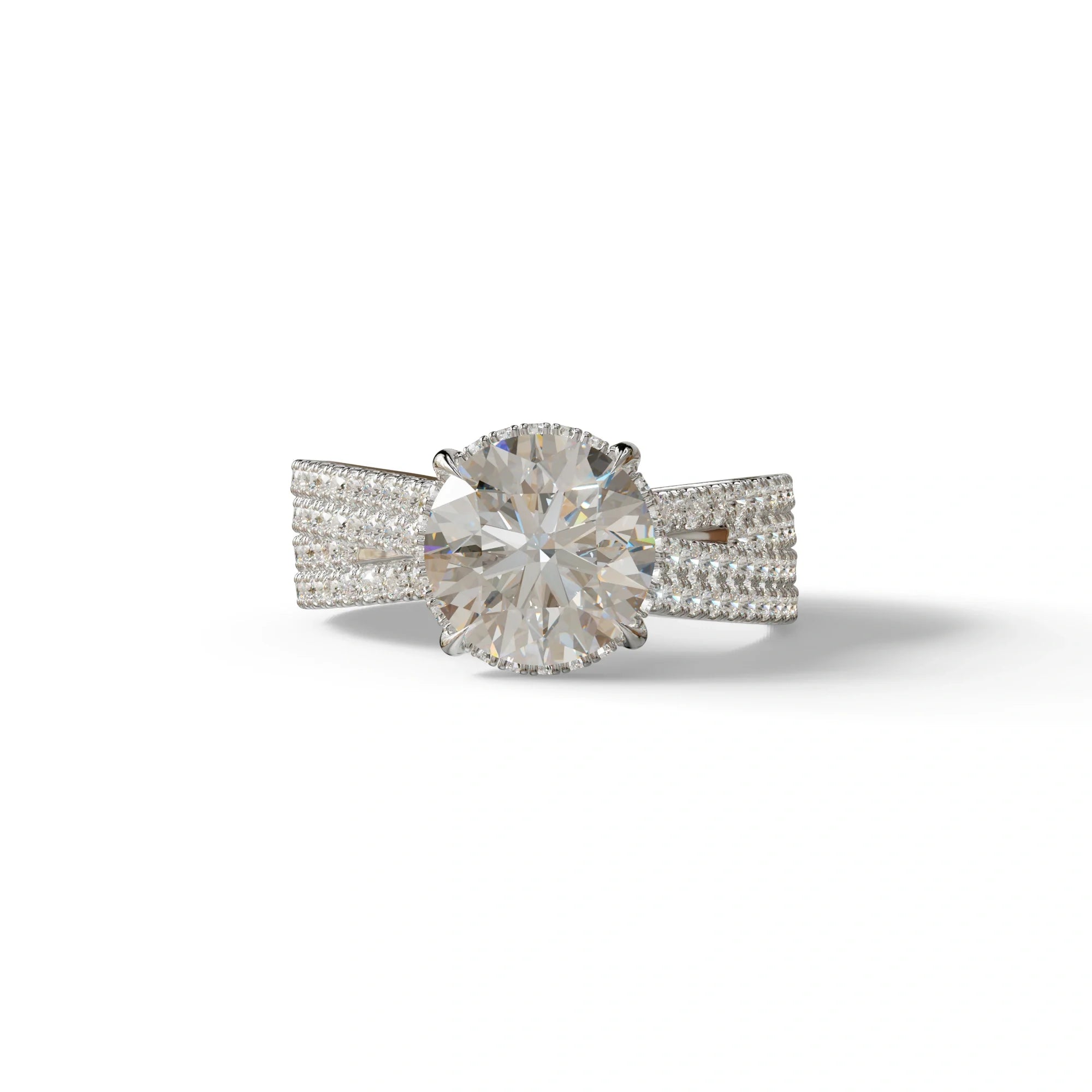 E VVS 2 Carat Round Cut Hidden Halo Lab & Pave Lab Diamond Ring - Je t’aime - 10K Solid Gold / White Gold