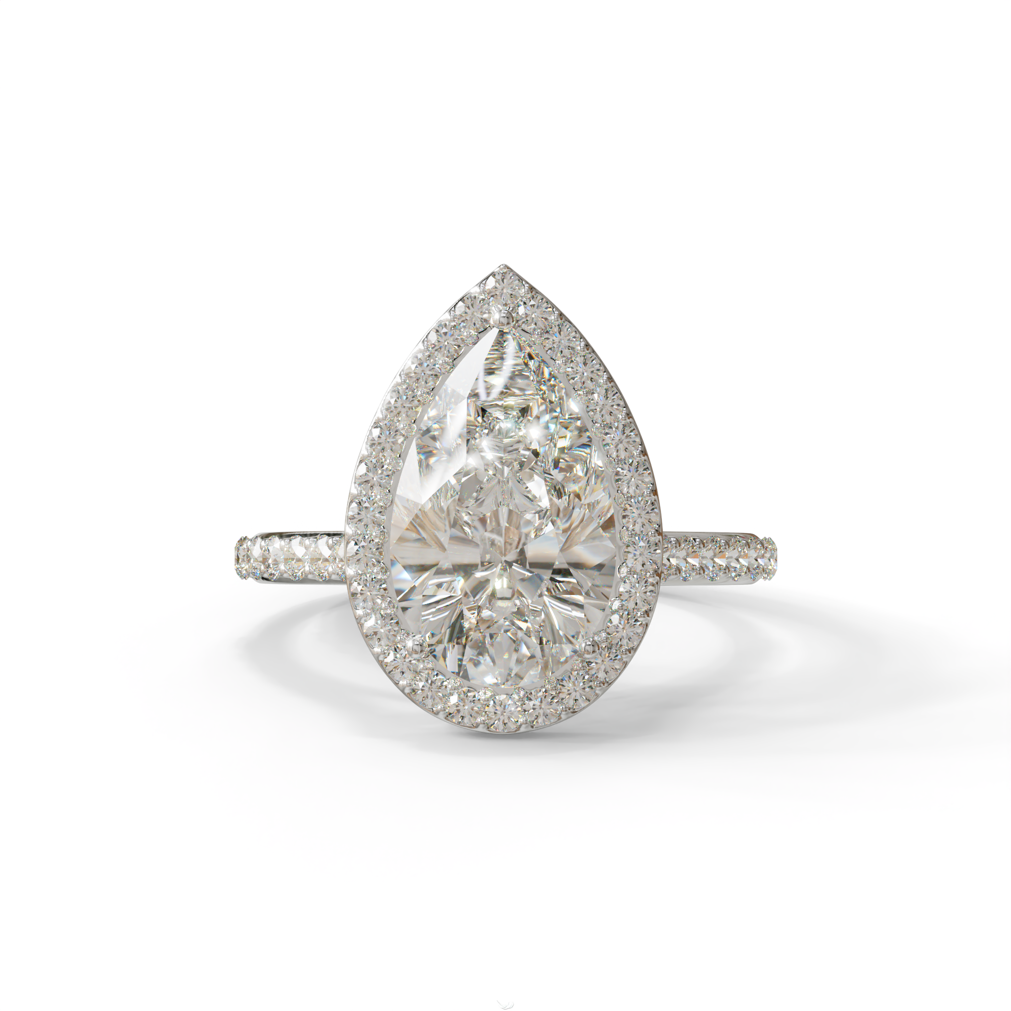 3 Carat E/VVS Pear Cut Halo & Pave Setting Lab Grown Diamond Setting Ring - 10K Solid Gold / White Gold