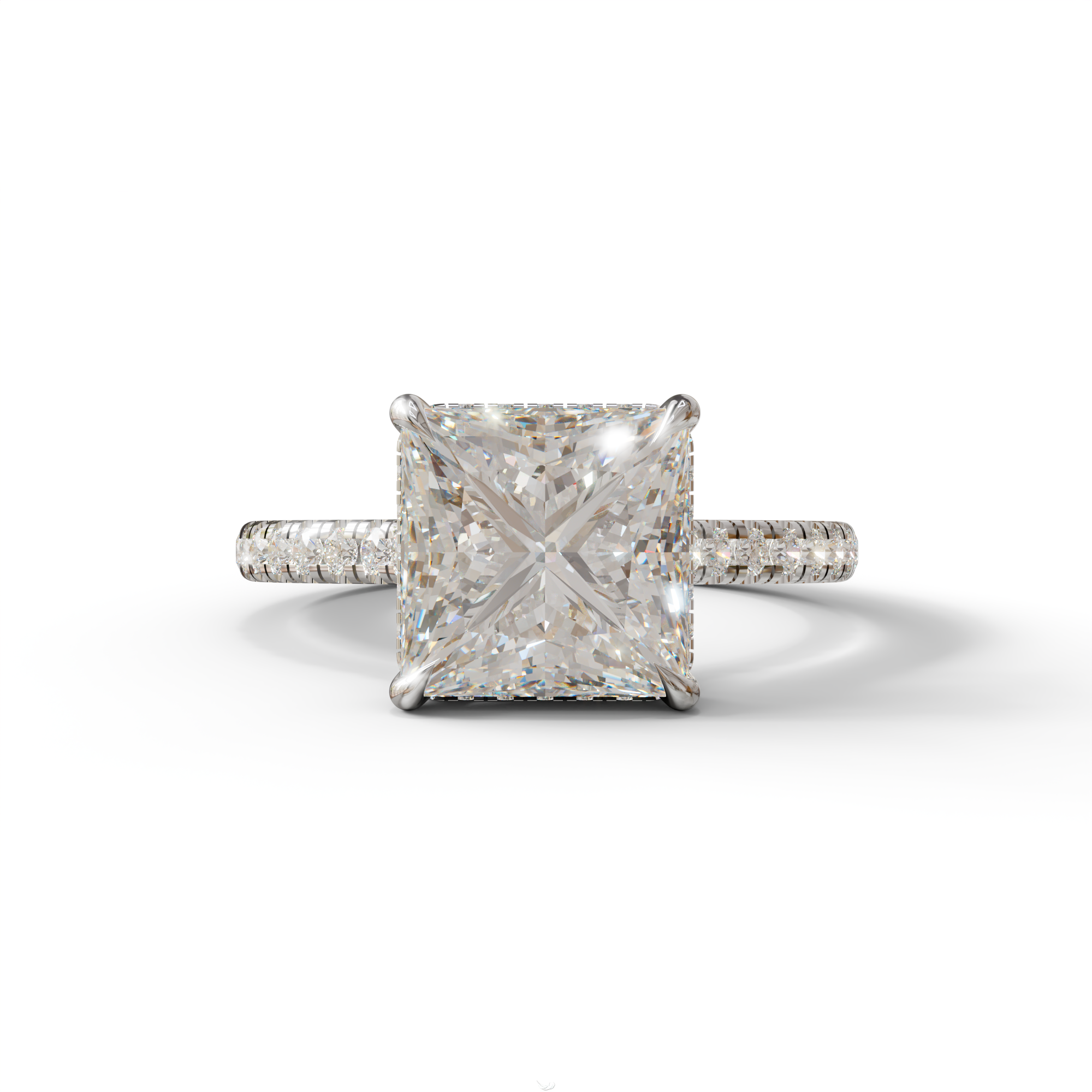 3 Carat E-VVS Princess Cut Hidden Halo Lab Grown Diamond Engagement Ring - 10K Solid Gold / White Gold