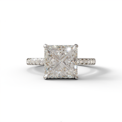 3 Carat E-VVS Square‑Cut Center Stone Engagement Ring – Hidden Halo & Pavé Design