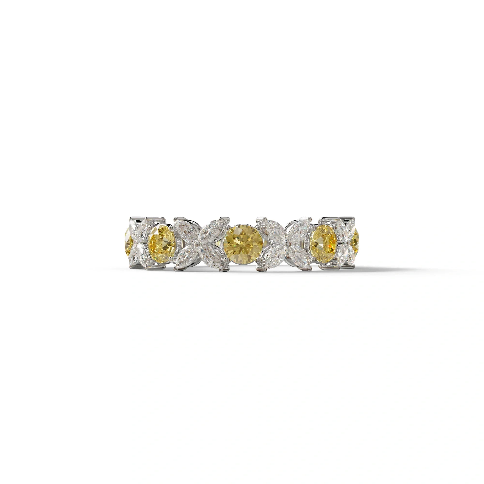 Yellow Gold Marquise & Round Brilliant Diamond Flower Cluster Ring - 18k Gold - 10K Solid Gold / White Gold