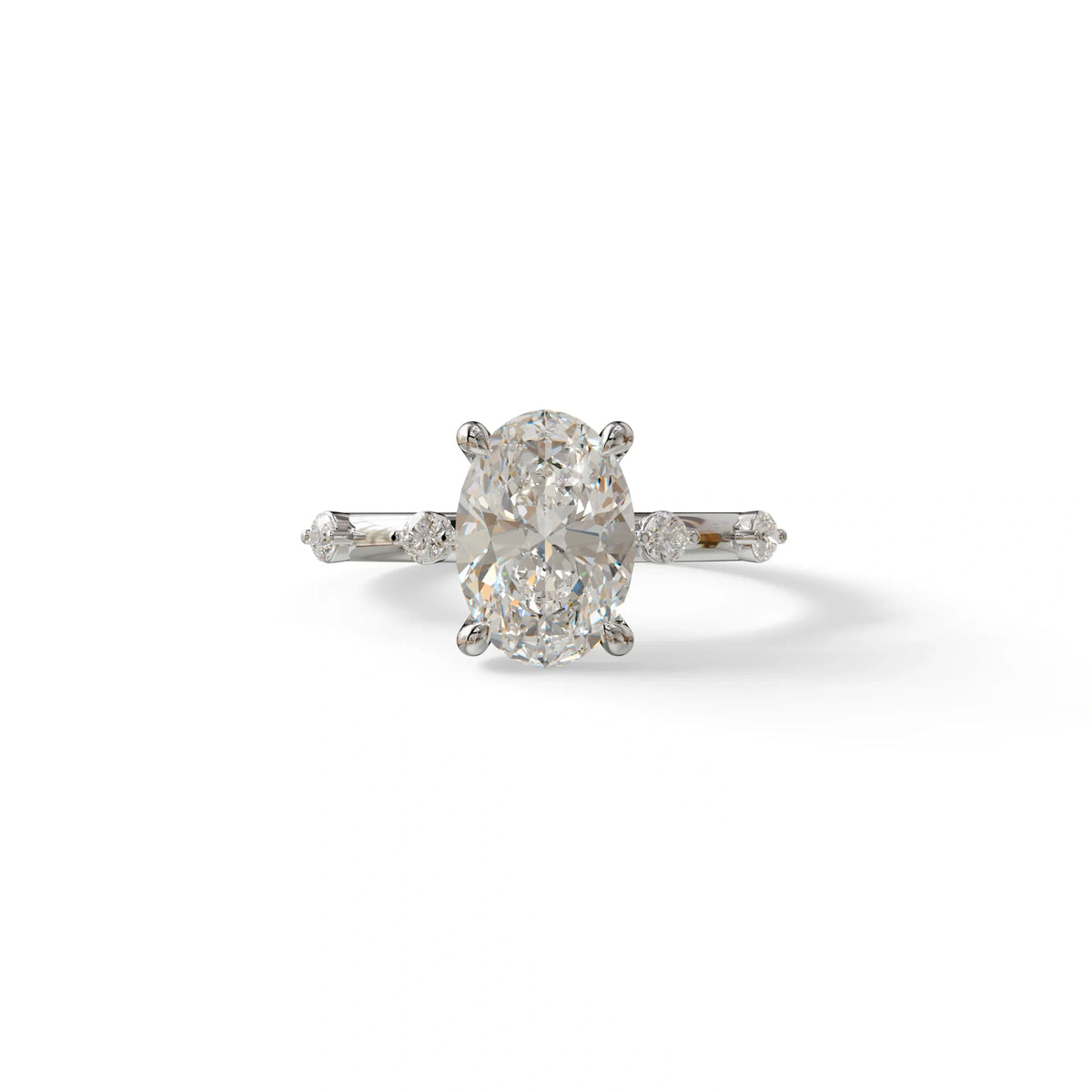 2 Ct Oval Cut Lab Diamond In Space-Chanel Setting Ring - Celestial - 10K Solid Gold / White Gold