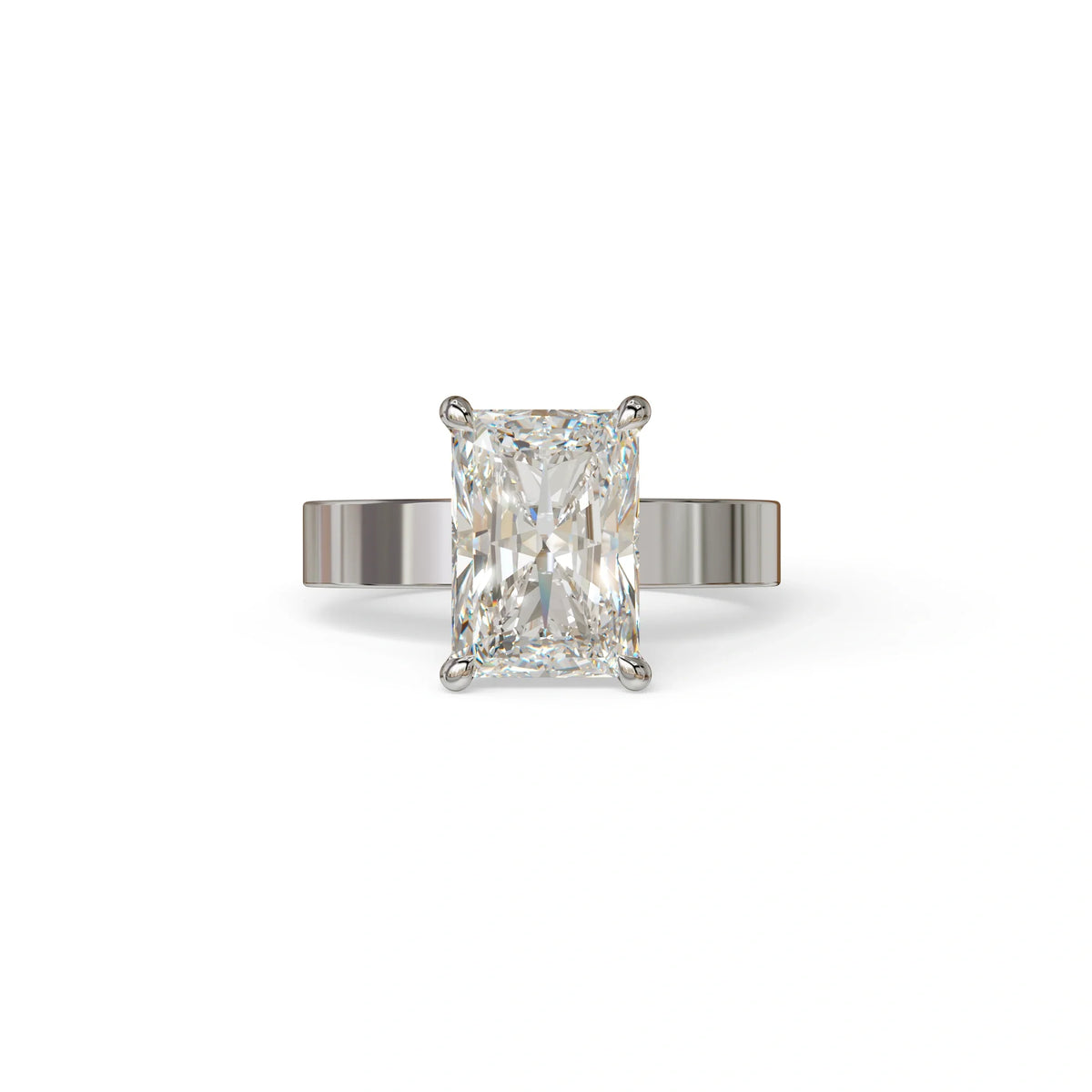 4Ct Radiant Cut Lab Grown Diamond Solitaire Engagement Ring - Crownfire - 10K Solid Gold / White Gold