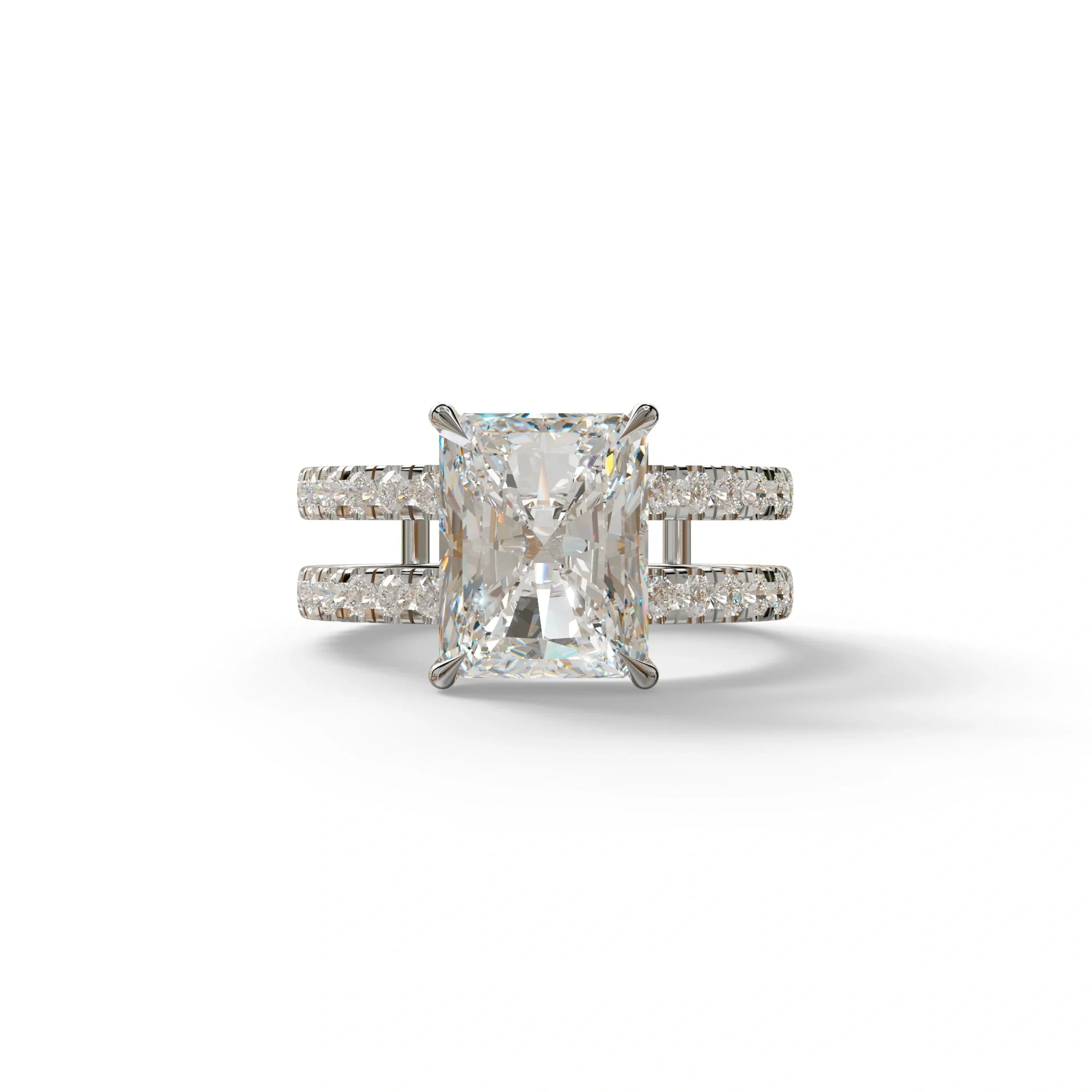 3 Carat Lab Diamond Radiant Cut Engagement Ring | Double Band Hidden Halo - Billie - 10K Solid Gold / White Gold