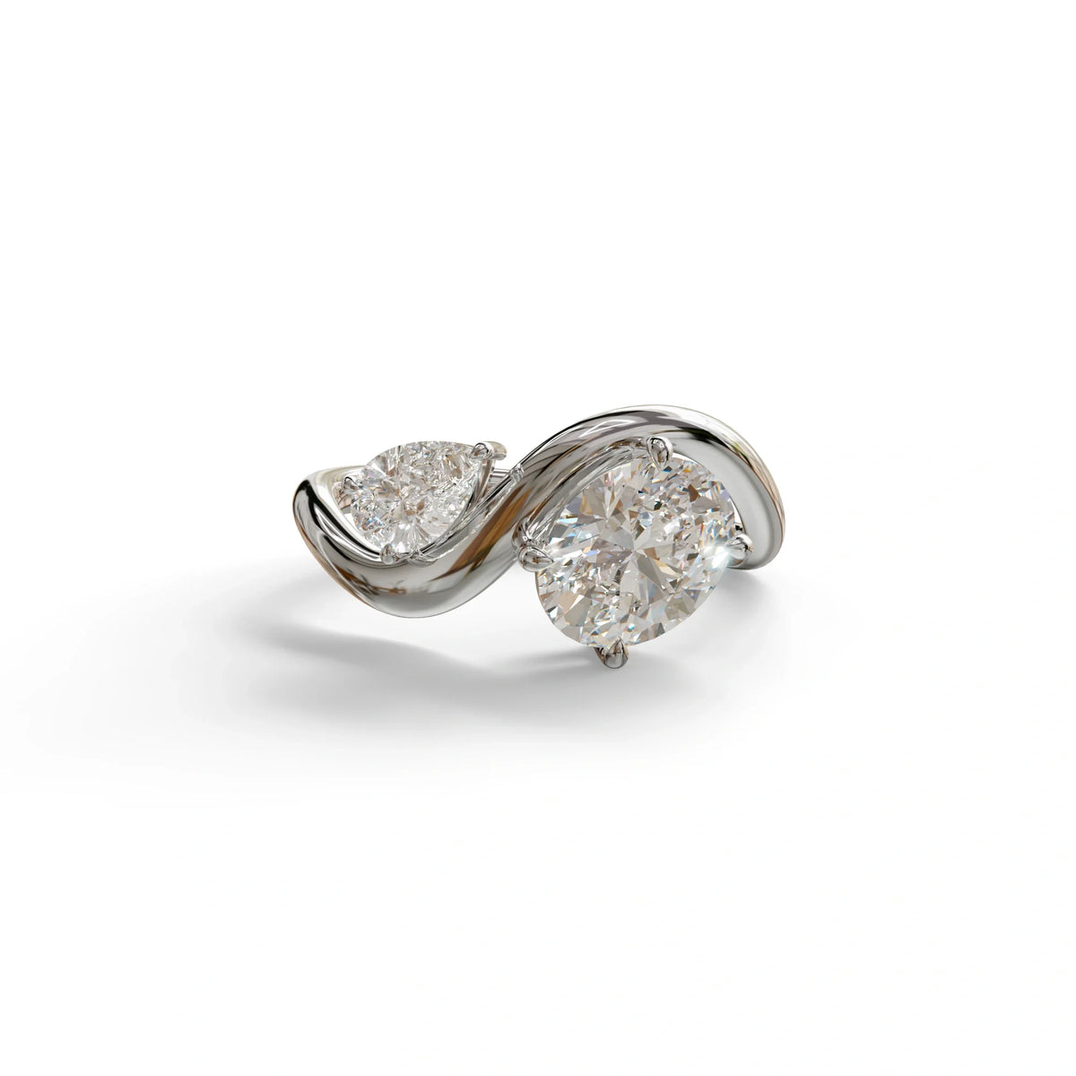 3 Carat Yellow Oval and Pear Cut Lab Diamond Engagement Ring - Toi Et Moi - 10K Solid Gold / White Gold