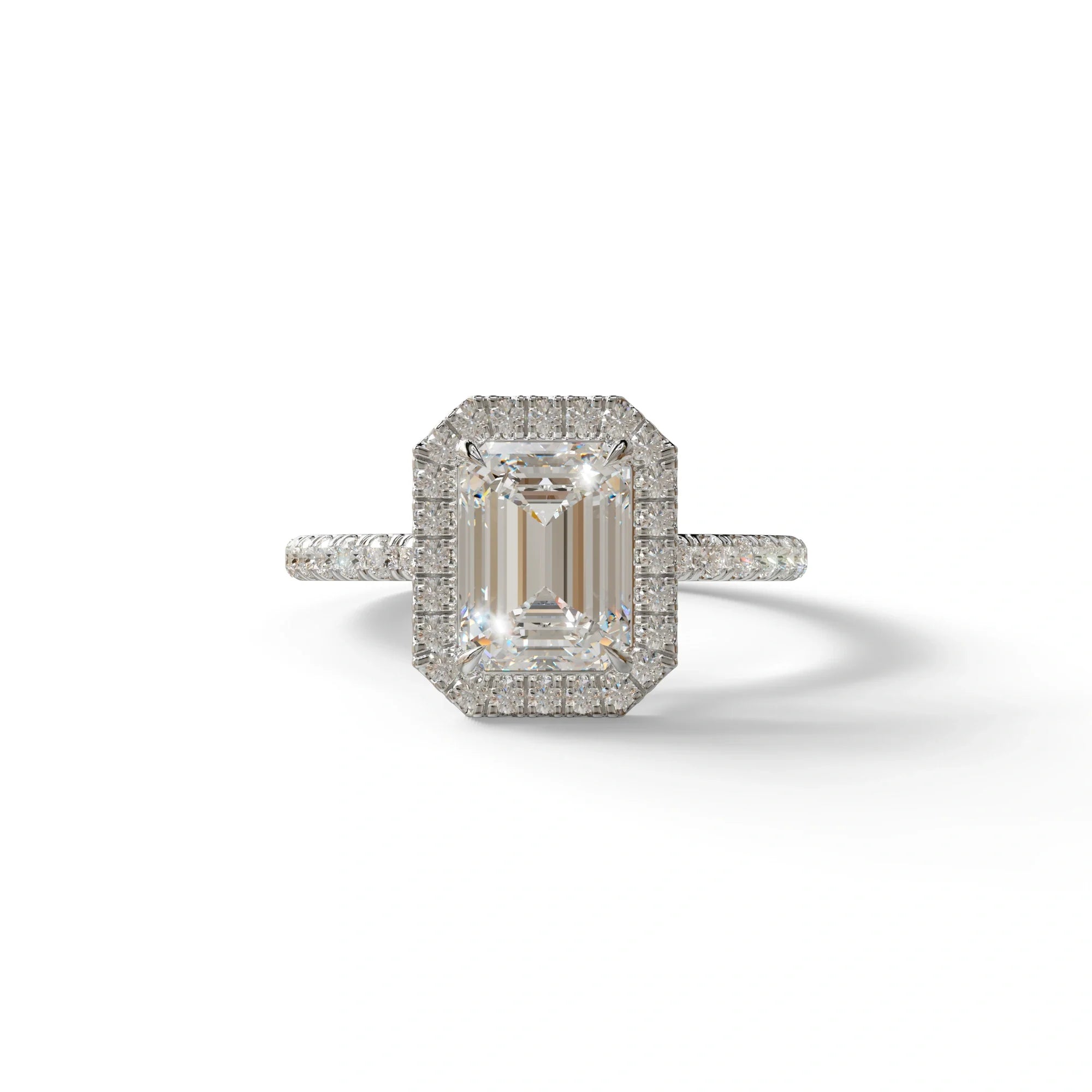 E-VVS Emerald Cut Halo & Pave Lab Grown Diamond Engagement Ring - Viola - 2 Carat / 10K Solid Gold / White Gold