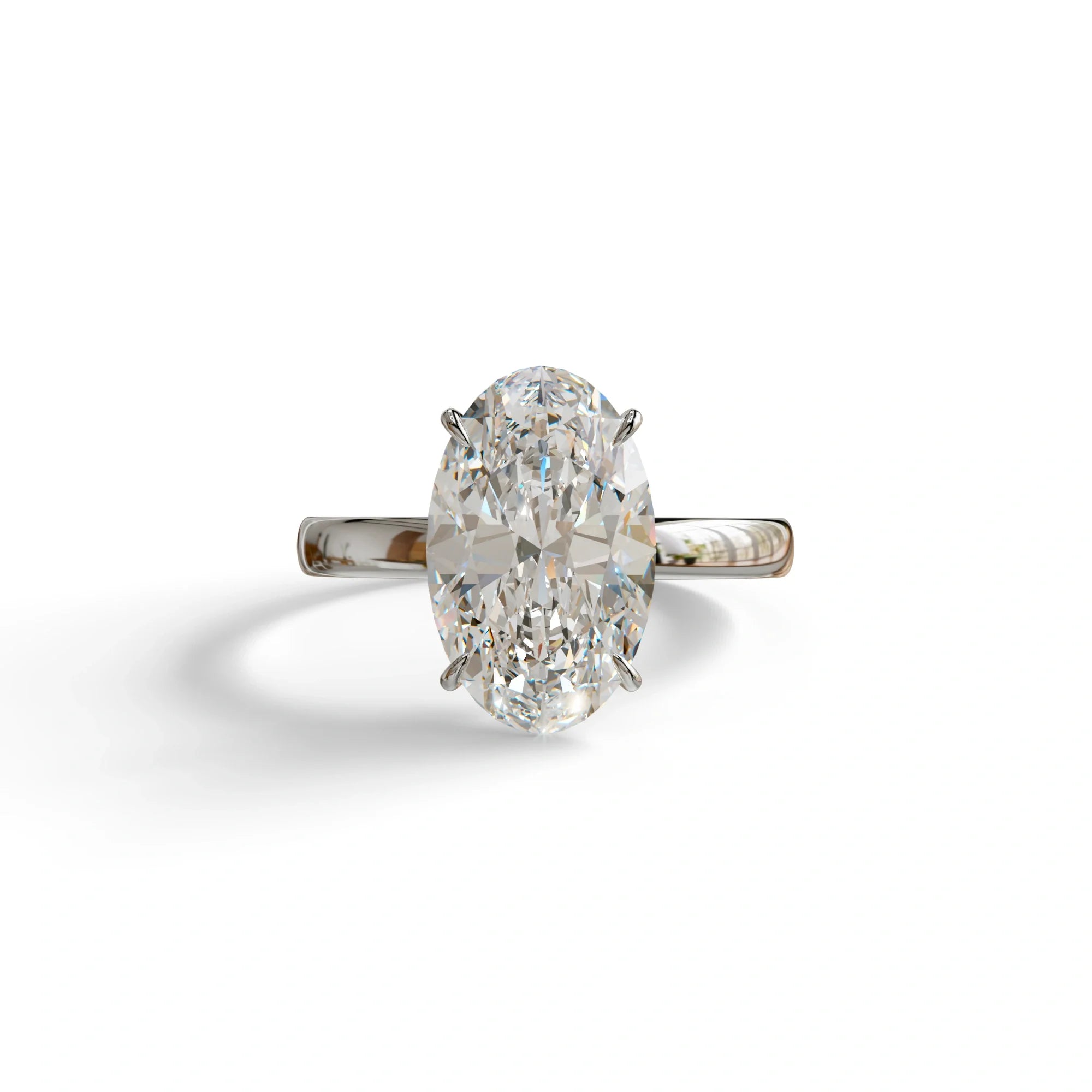 4 Carat Oval cut Lab Grown Diamond Solitaire Engagement Ring E VVS Diamond - Cadris - 10K Solid Gold / White Gold
