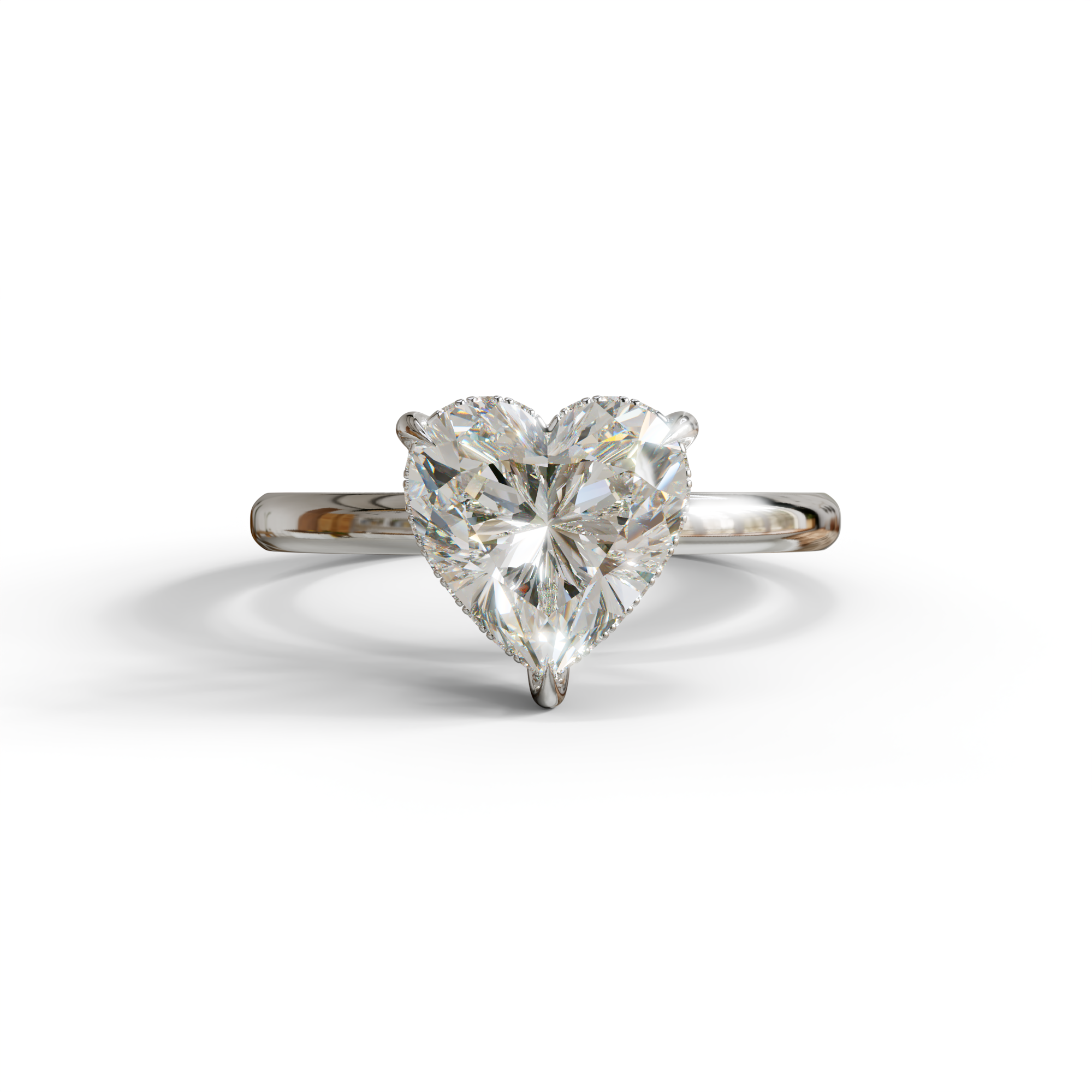 3 Carat E VVS Heart Cut Hidden Halo Set Lab Grown Diamond Engagement Ring - 10K Solid Gold / White Gold