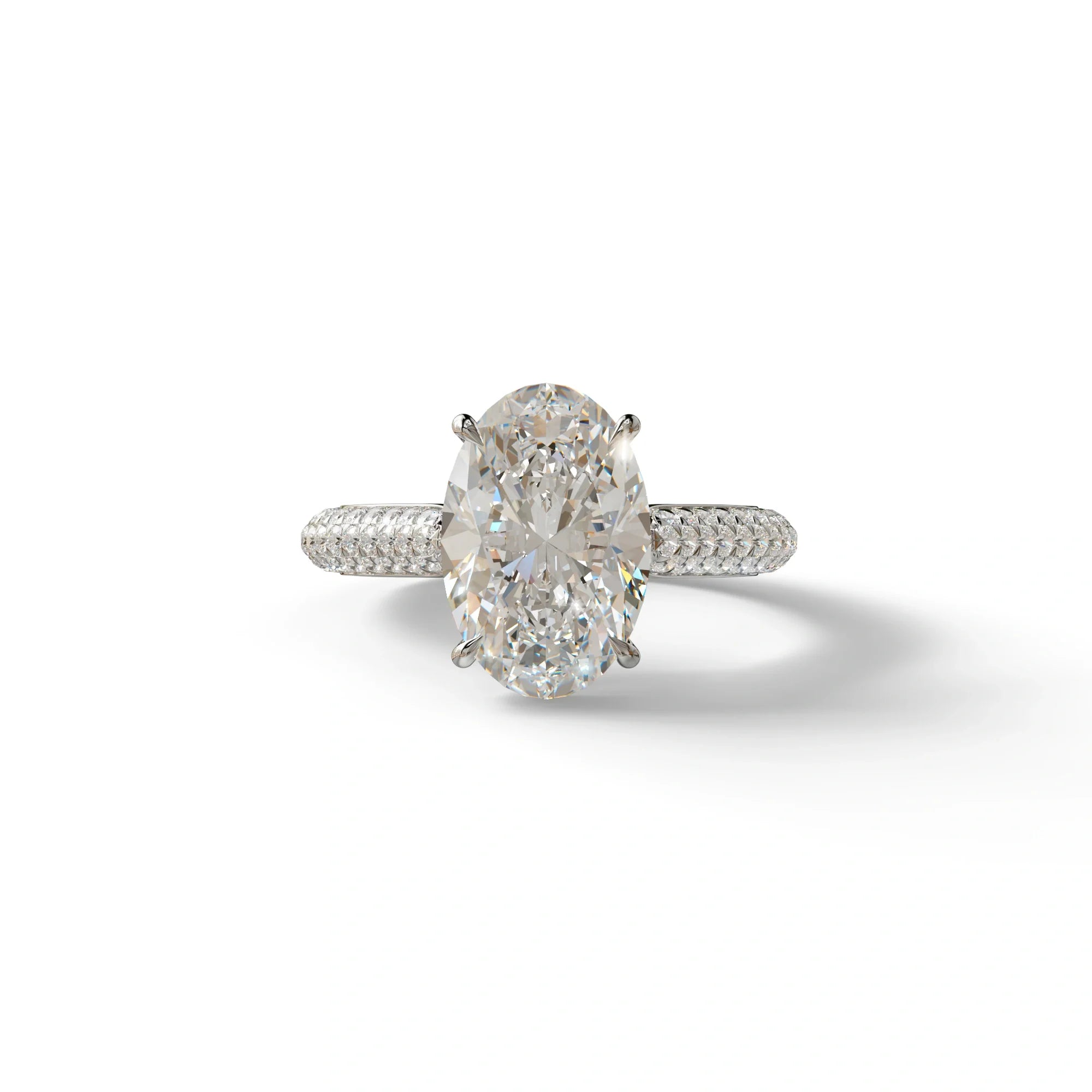3 Carat E VVS Oval Cut Pave & hidden halo Lab Diamond Engagement Ring - Viviana - 10K Solid Gold / White Gold