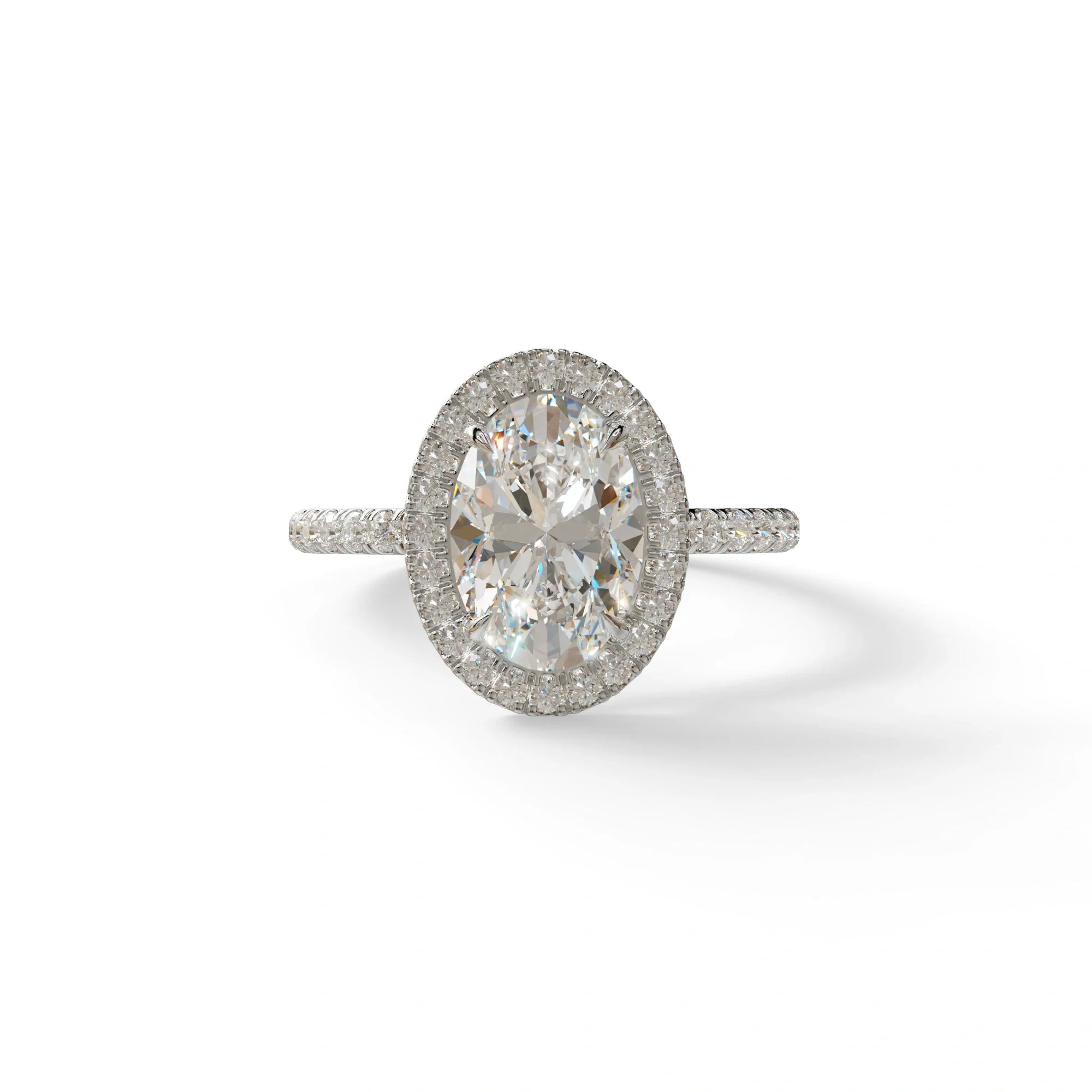E-VVS Oval Cut Halo & Pave Lab Grown Diamond Engagement Ring - AnnaBella - 2 Carat / 10K Solid Gold / White Gold