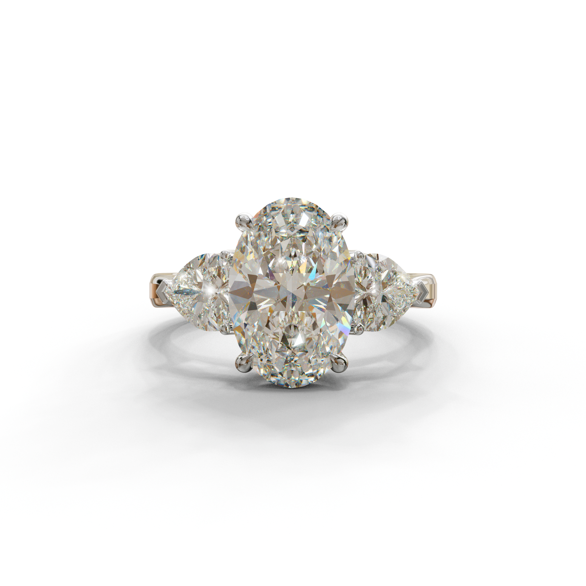 4 Ct E VVS Oval & Heart Shape 3 Stone Engagement Diamond Ring - Lucid - 10K Solid Gold / White Gold