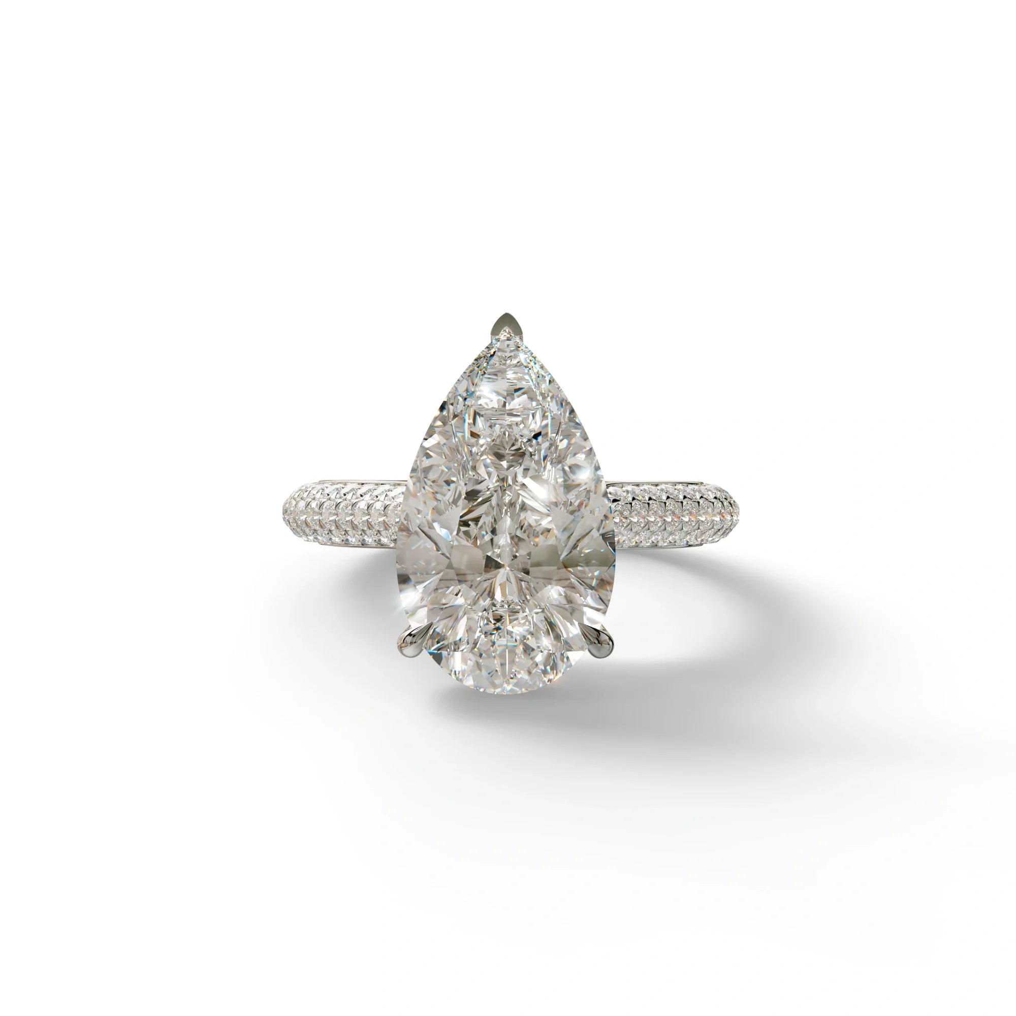 3 Carat Pear Shaped Hidden Halo Lab Diamond Engagement Ring - Alina - 10K Solid Gold / White Gold