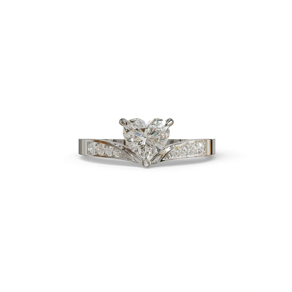 E VVS Heart Shape Lab Grown Diamond Engagement Ring - Moise - 2 Carat / 10K Solid Gold / White Gold