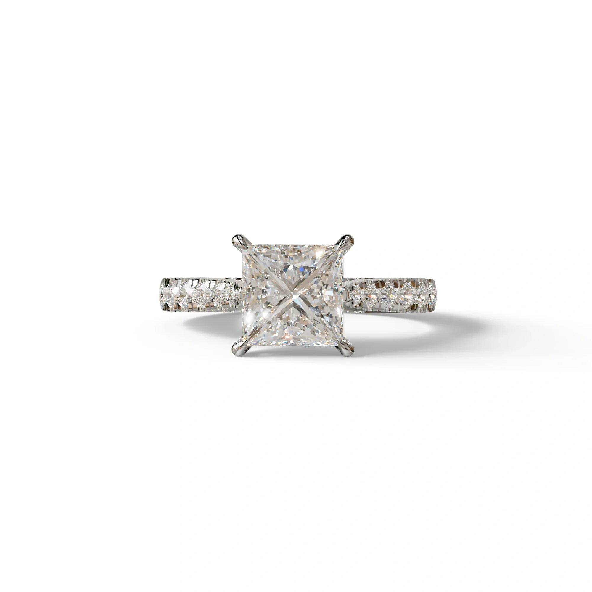 2.5 Carat E VVS Princess Cut Hidden Halo & Pave Lab Diamond Ring - Aries - 10K Solid Gold / White Gold