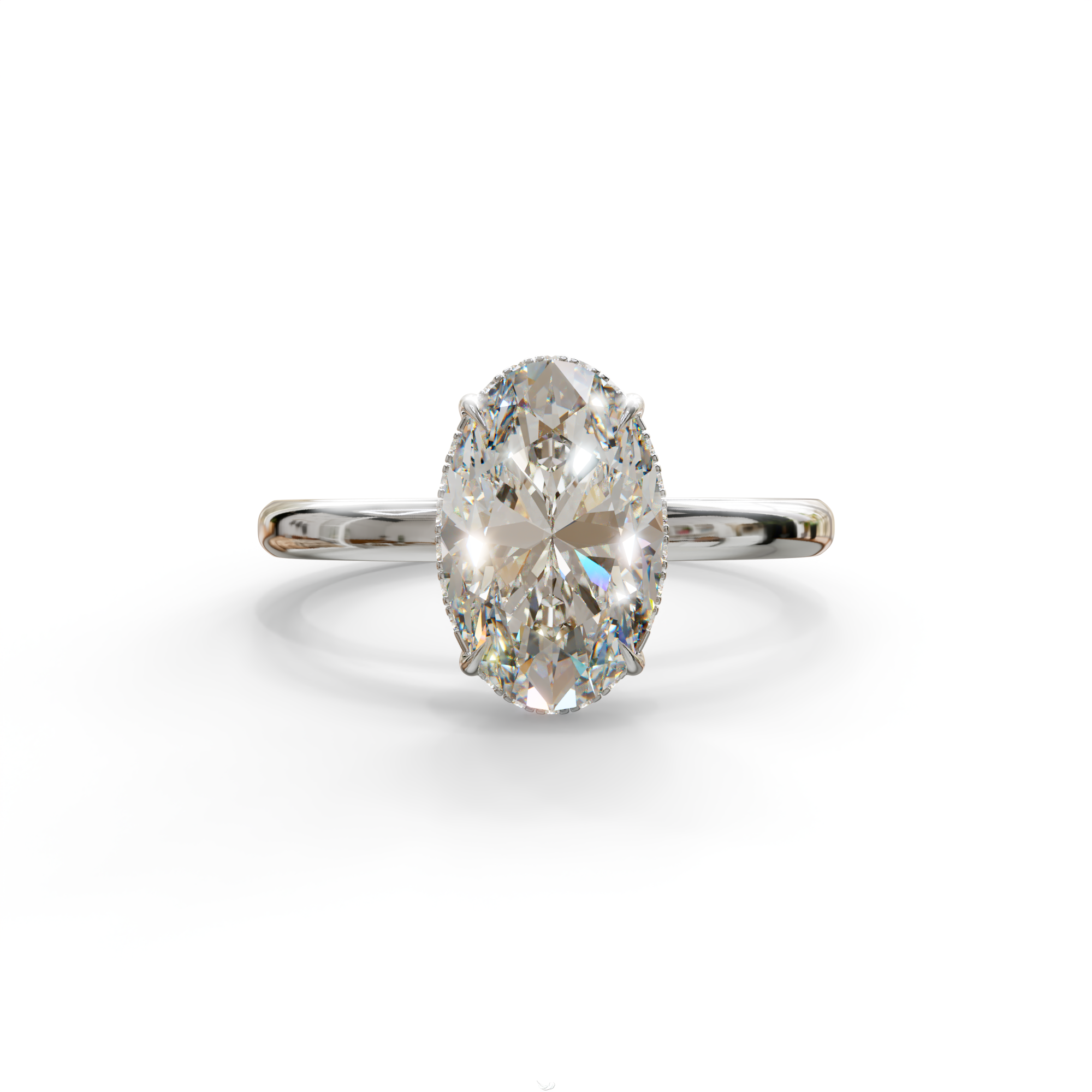 E VVS 2.5 Carat Oval Cut Hidden Halo Lab Diamond Ring - Mi Amor - 10K Solid Gold / White Gold