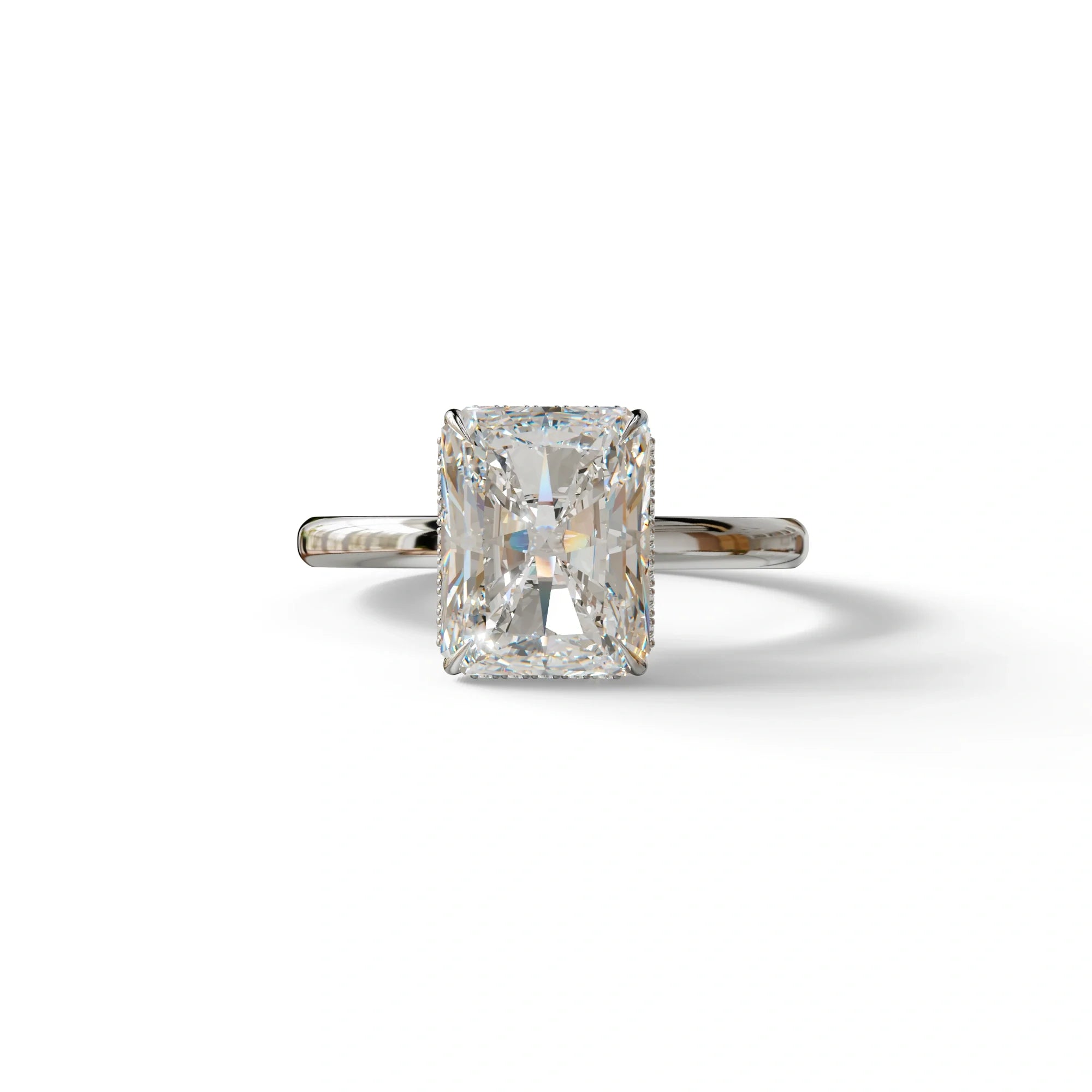 3 Carat E VVS Radiant Cut Hidden Halo Lab Grown Diamond Engagement Ring - 10K Solid Gold / White Gold
