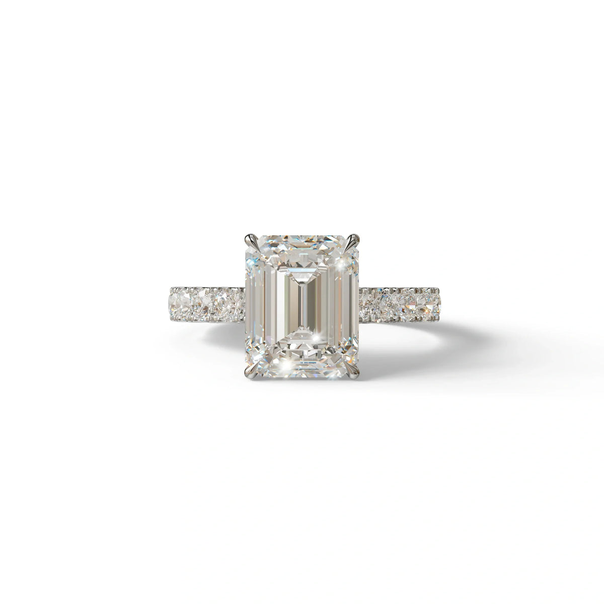3 Carat E VVS Emerald Cut Lab Diamond Hidden halo Engagement Ring - Luminary - 10K Solid Gold / White Gold