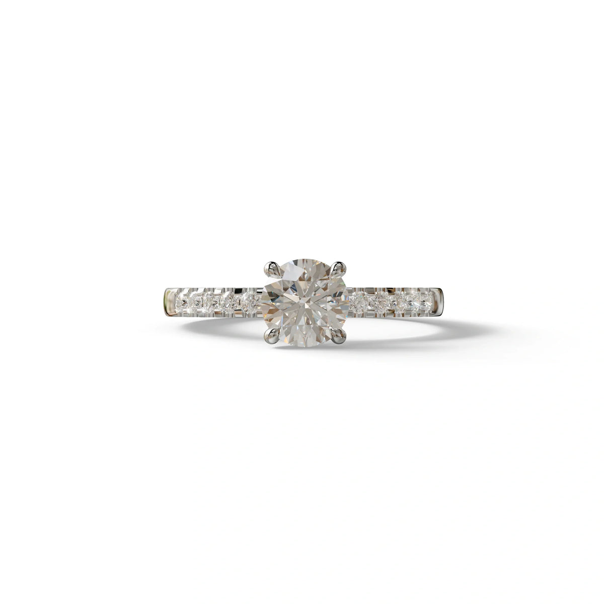E VVS Round Pave Set Minimalist Engagement Ring - Nova Signature - 1.5 Carat / 10K Solid Gold / White Gold